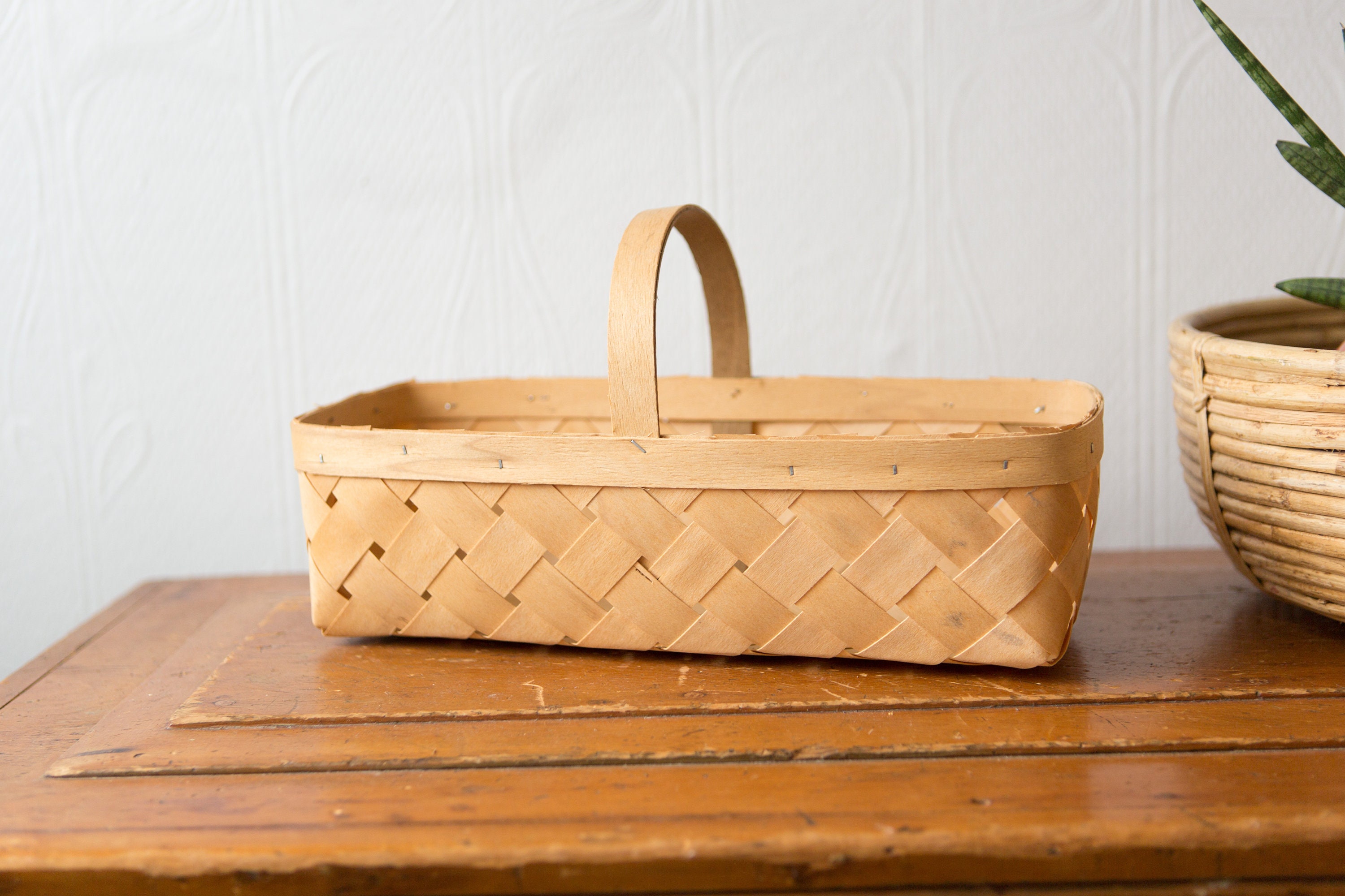 Vintage Apple Picking Basket Woven Wood Canadian Basket