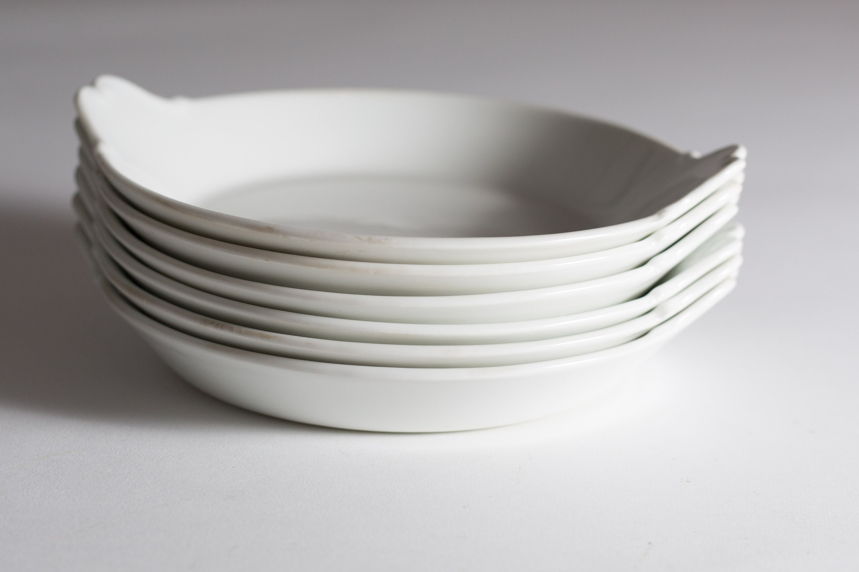 6 Aluminite Frugier Limoges White French Baking Dishes Vintage