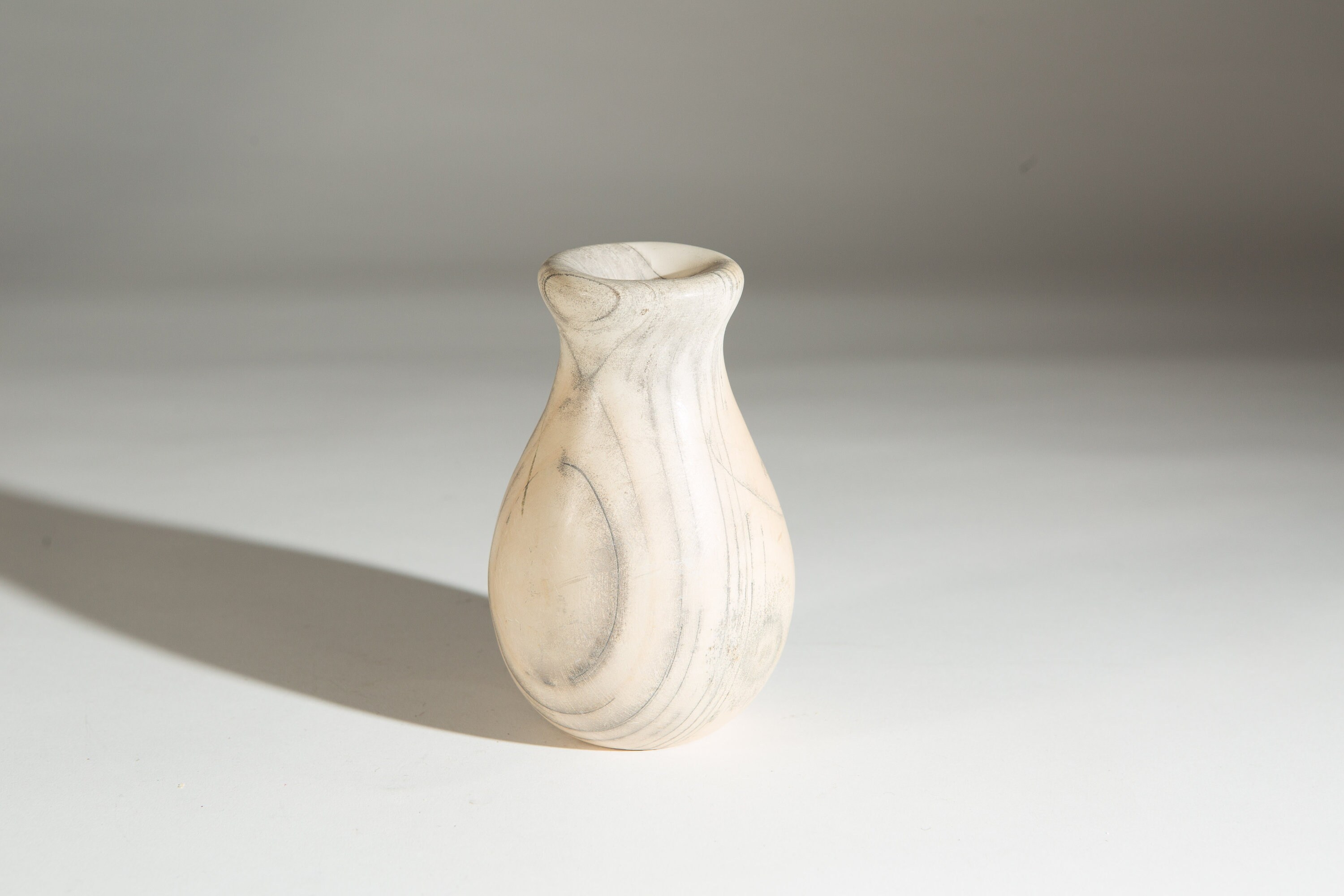 Marbled Stone Vase Cream Coloured Alabaster Bud Vase with Painted