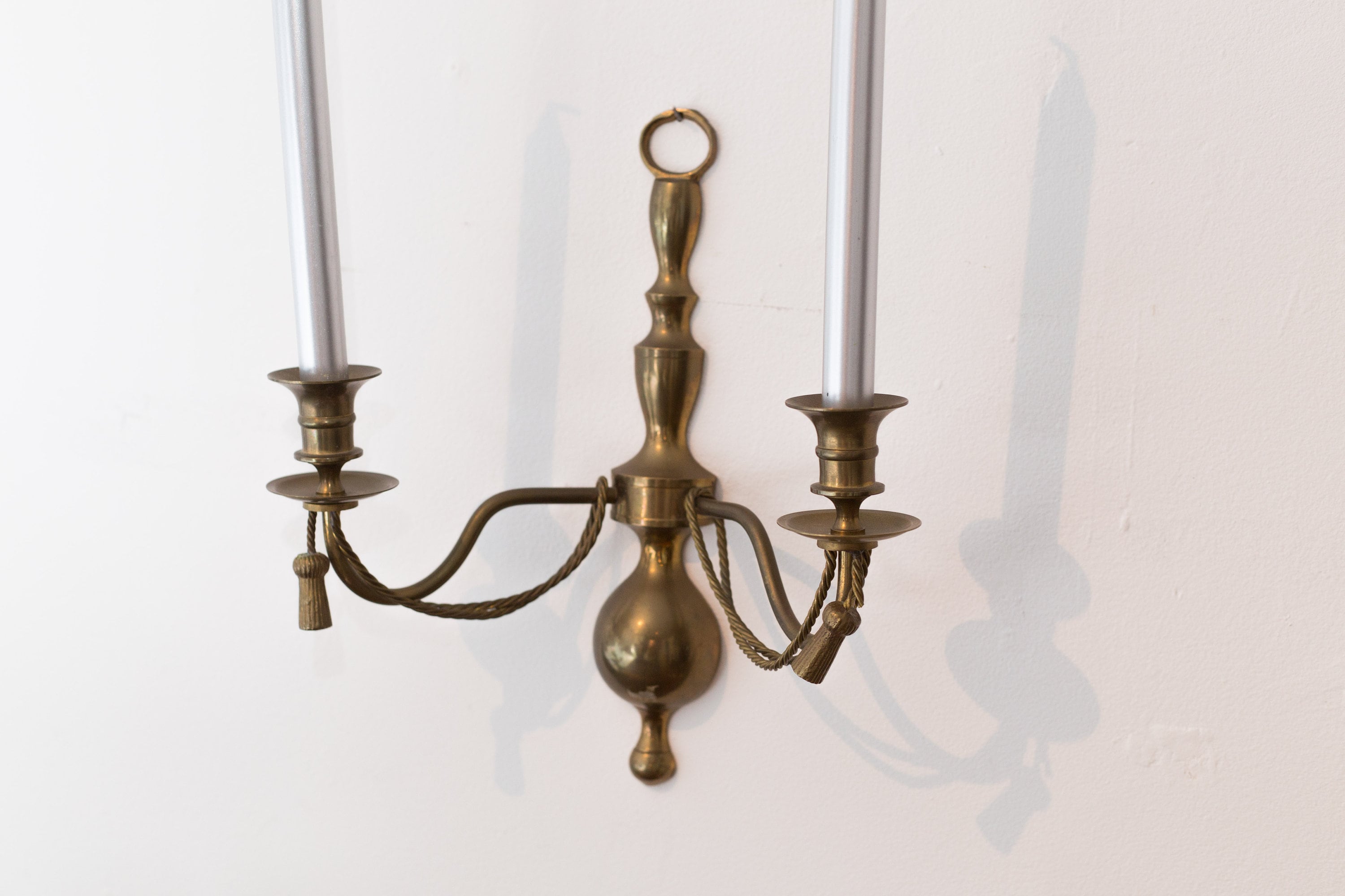 Brass Candlestick Holder Wall Hanging Candelabra Mid Century Modern
