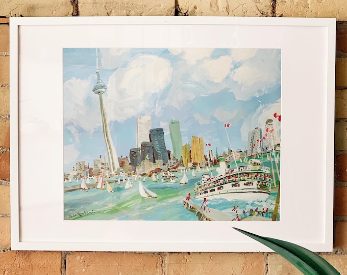 1976 "Toronto Skyline" Limited Edition Print of Whimsical Painting by Artist Carlos Marchiori / Toronto Canada Cityscape / Historic Landmark