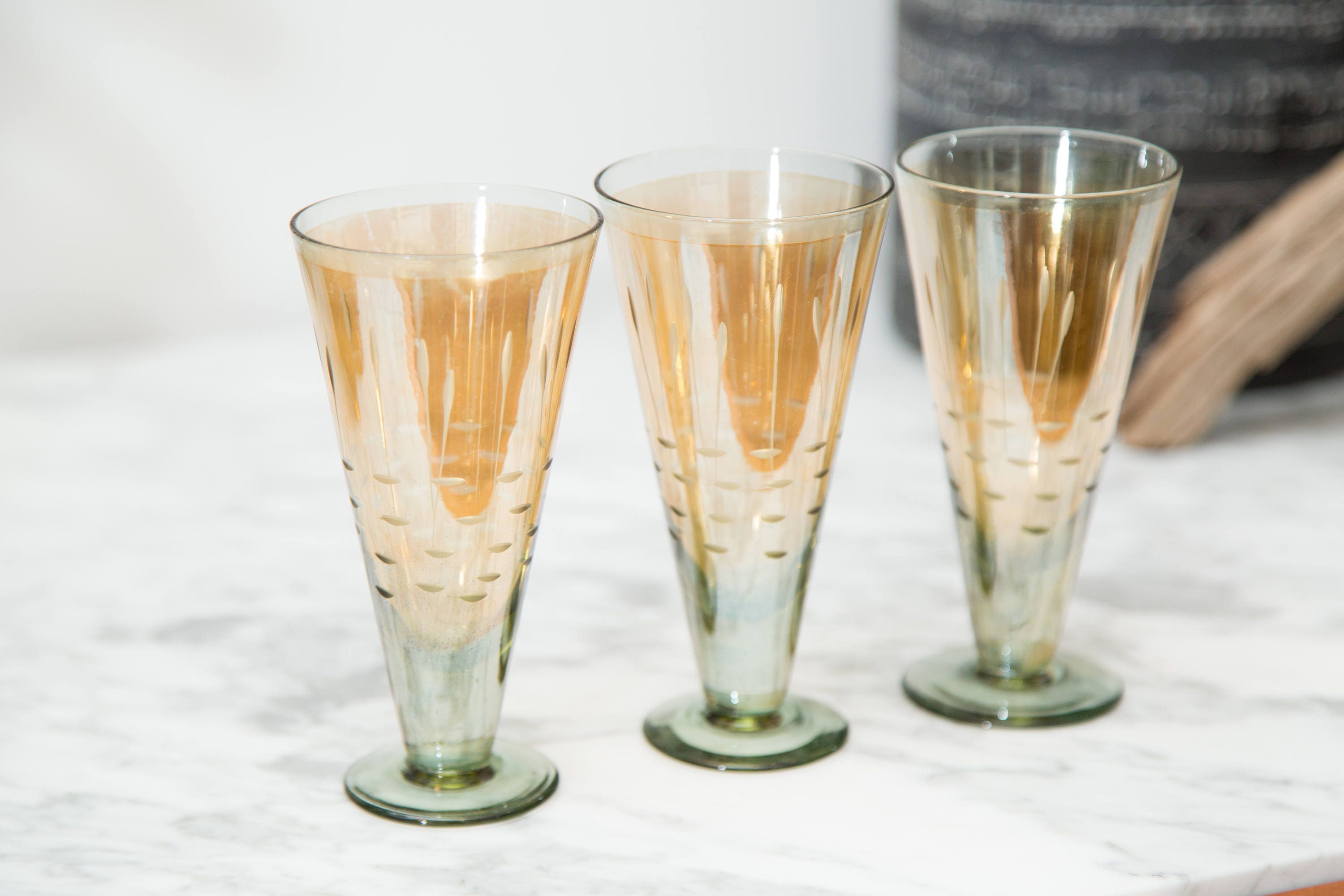 Iridescent Bar Glasses Antique Ombre Orange and Green Cocktail
