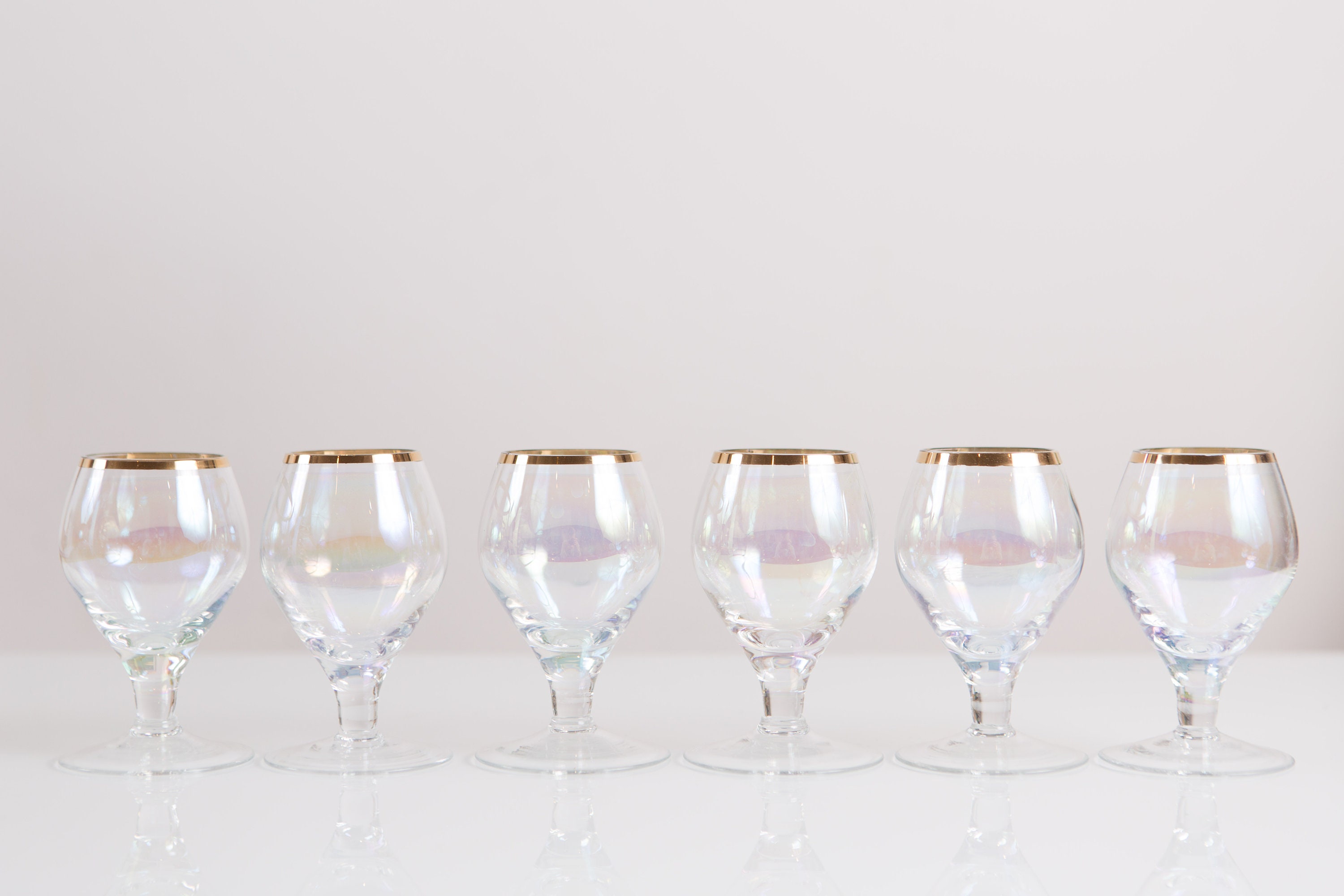 6 Vintage Lustre Apéritif Glasses Small Iridescent Stemmed Glasses