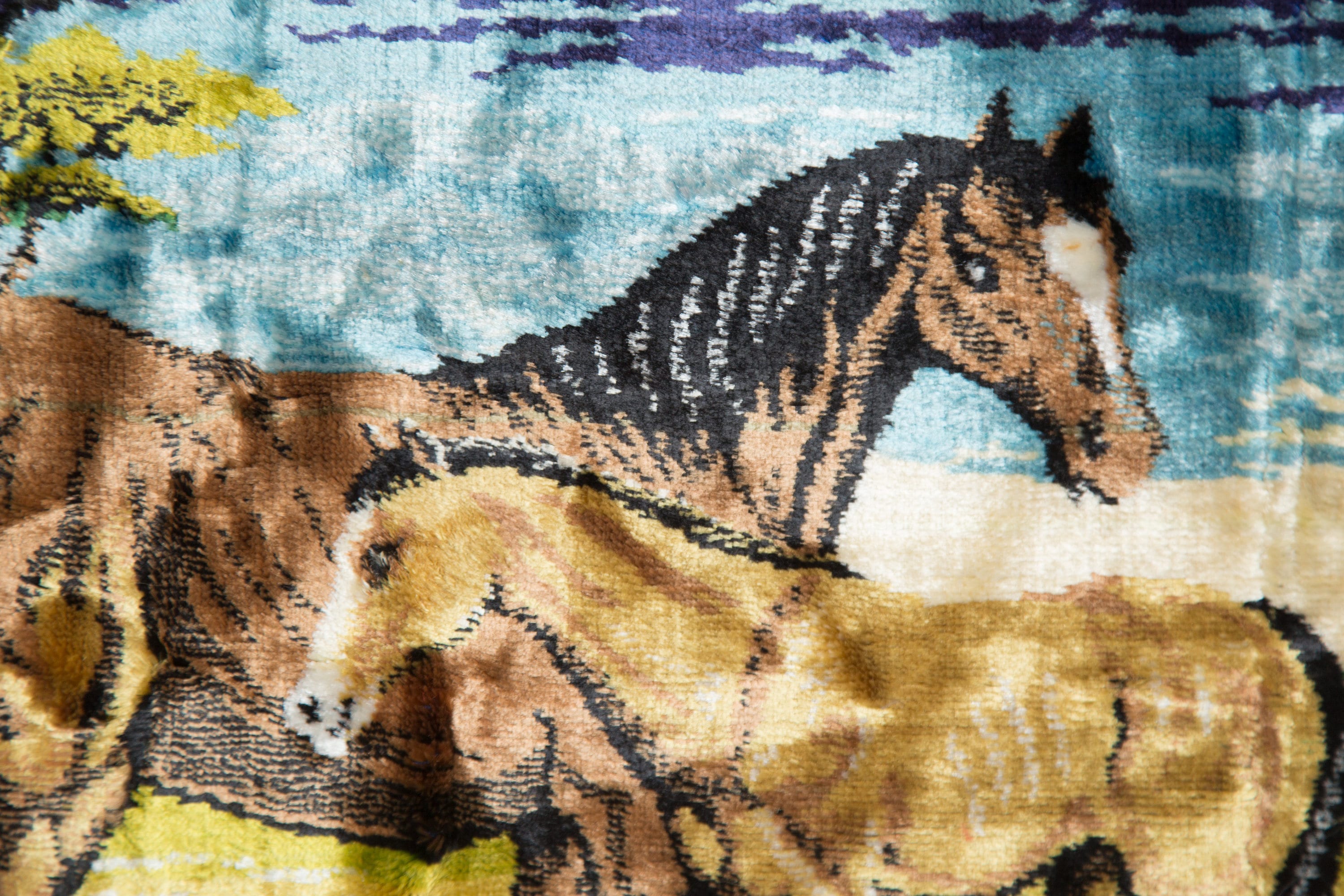 Vintage Horse Tapestry Wall Hanging / 1970's Mid Century Modern