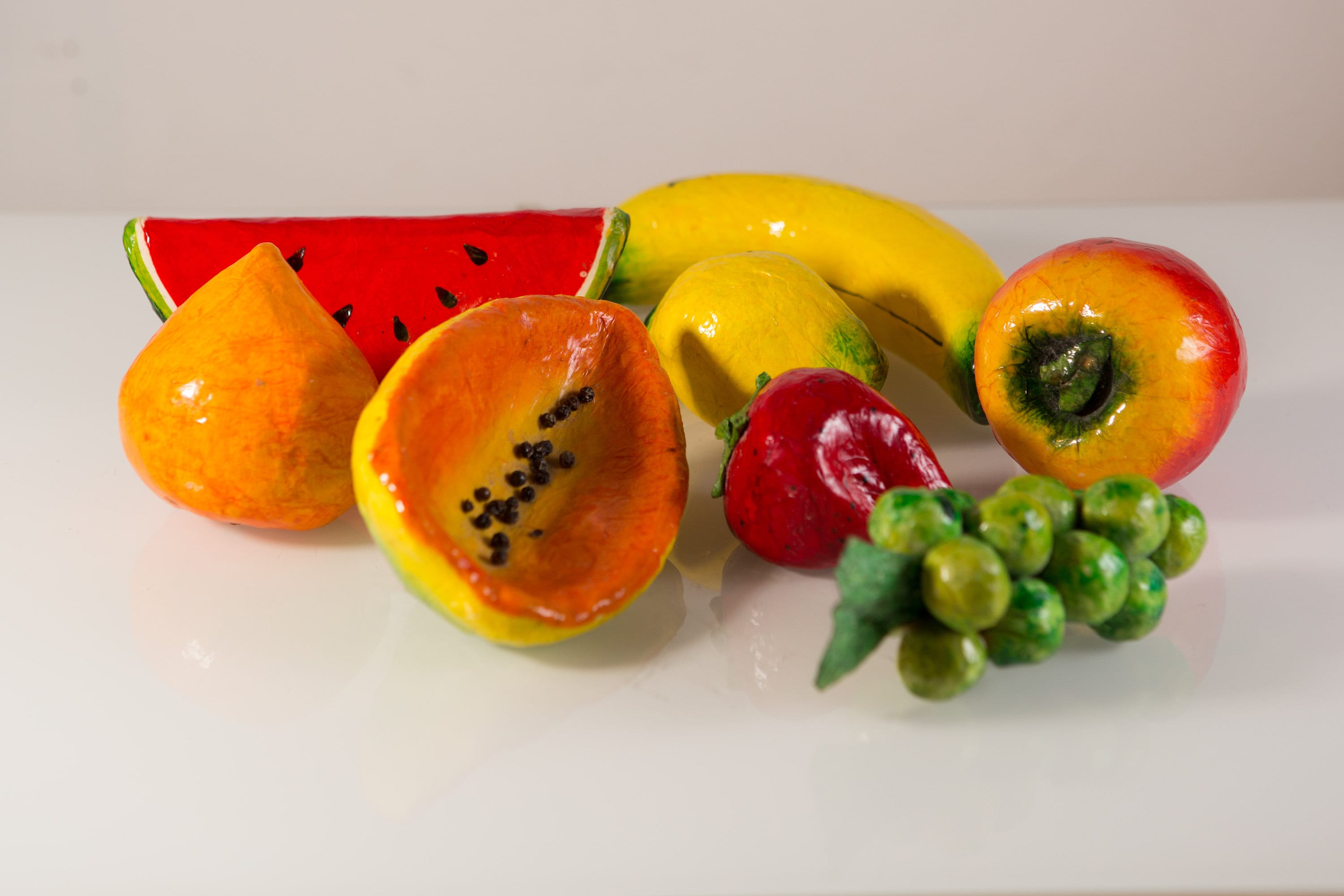 Paper Mache Fruit 8piece Set of Vintage Handmade and Painted Mexican