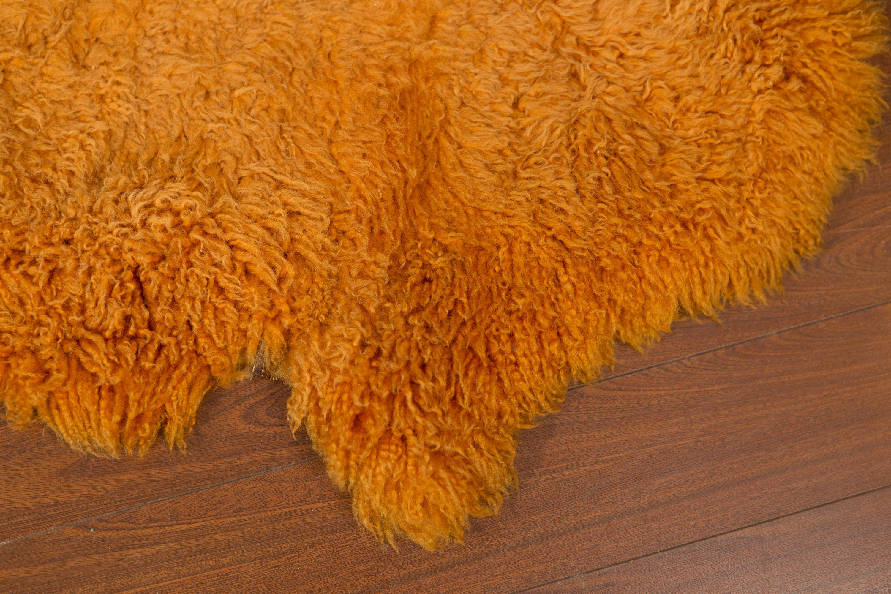 Burnt orange Vintage Shag Rugs Pair of Natural Dyed Genuine Sheepskin