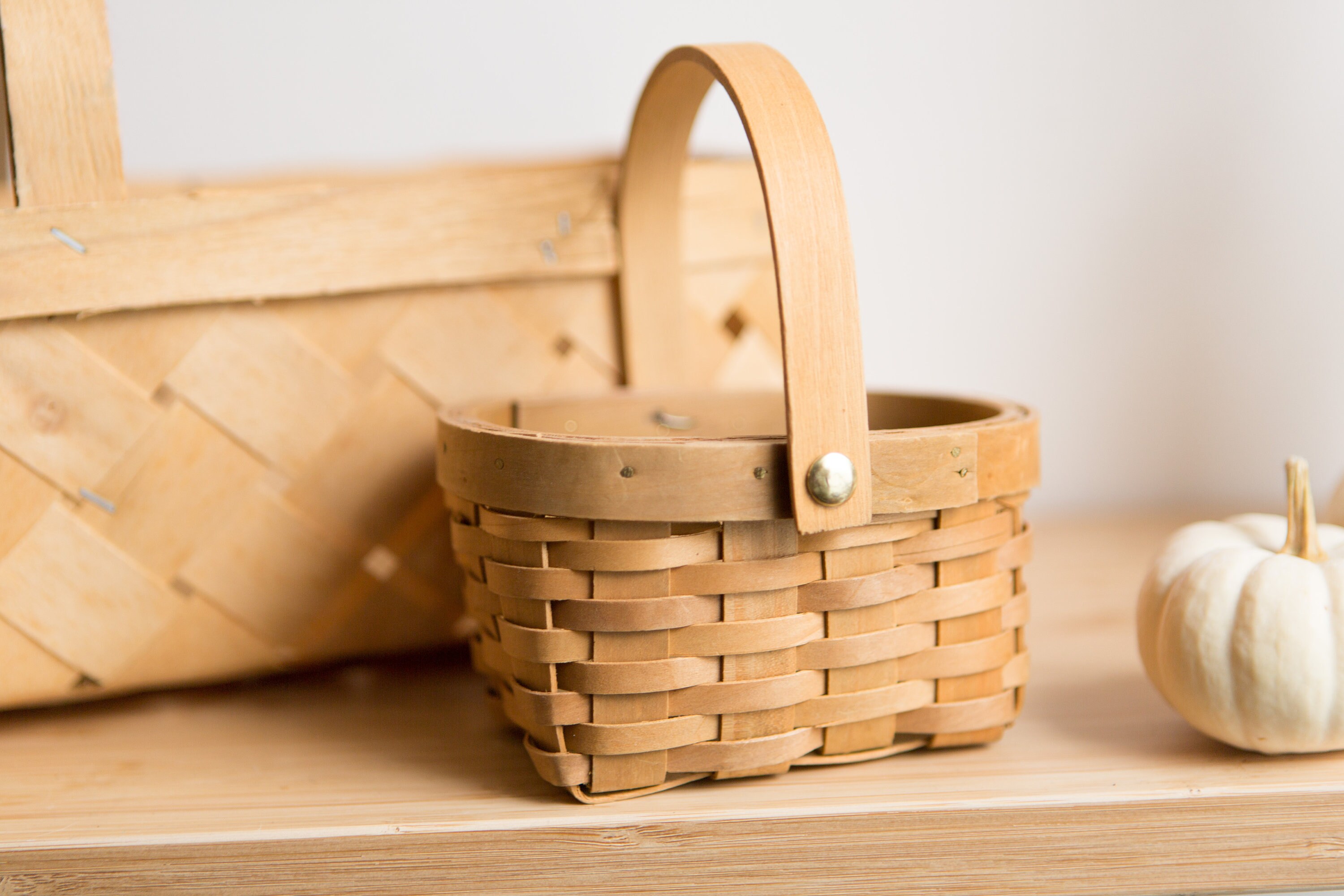 Vintage Apple Picking Basket Woven Wood Canadian Basket