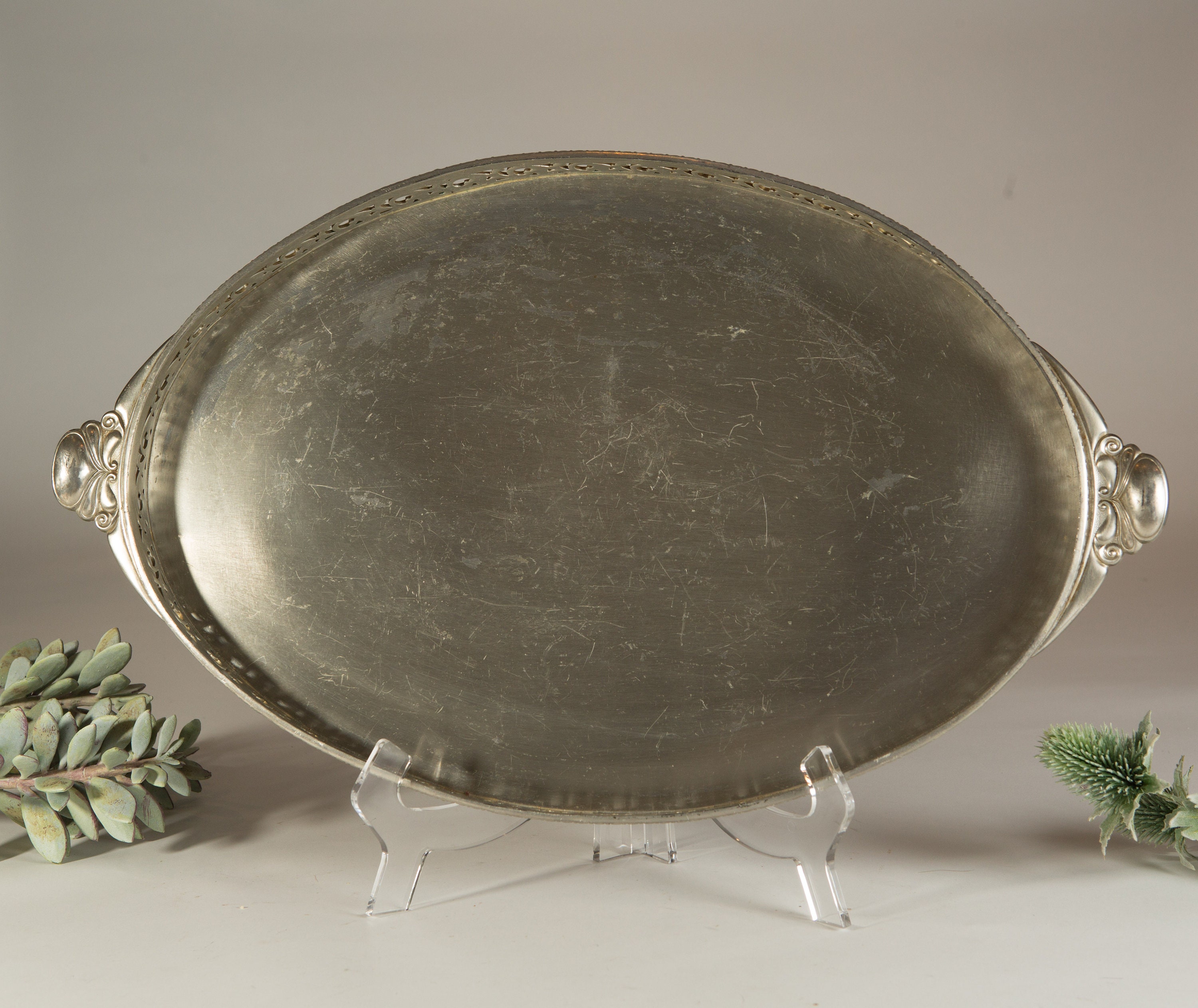Vintage Pewter Tray Royal Holland KMD TIEL Metallic Silver Coloured