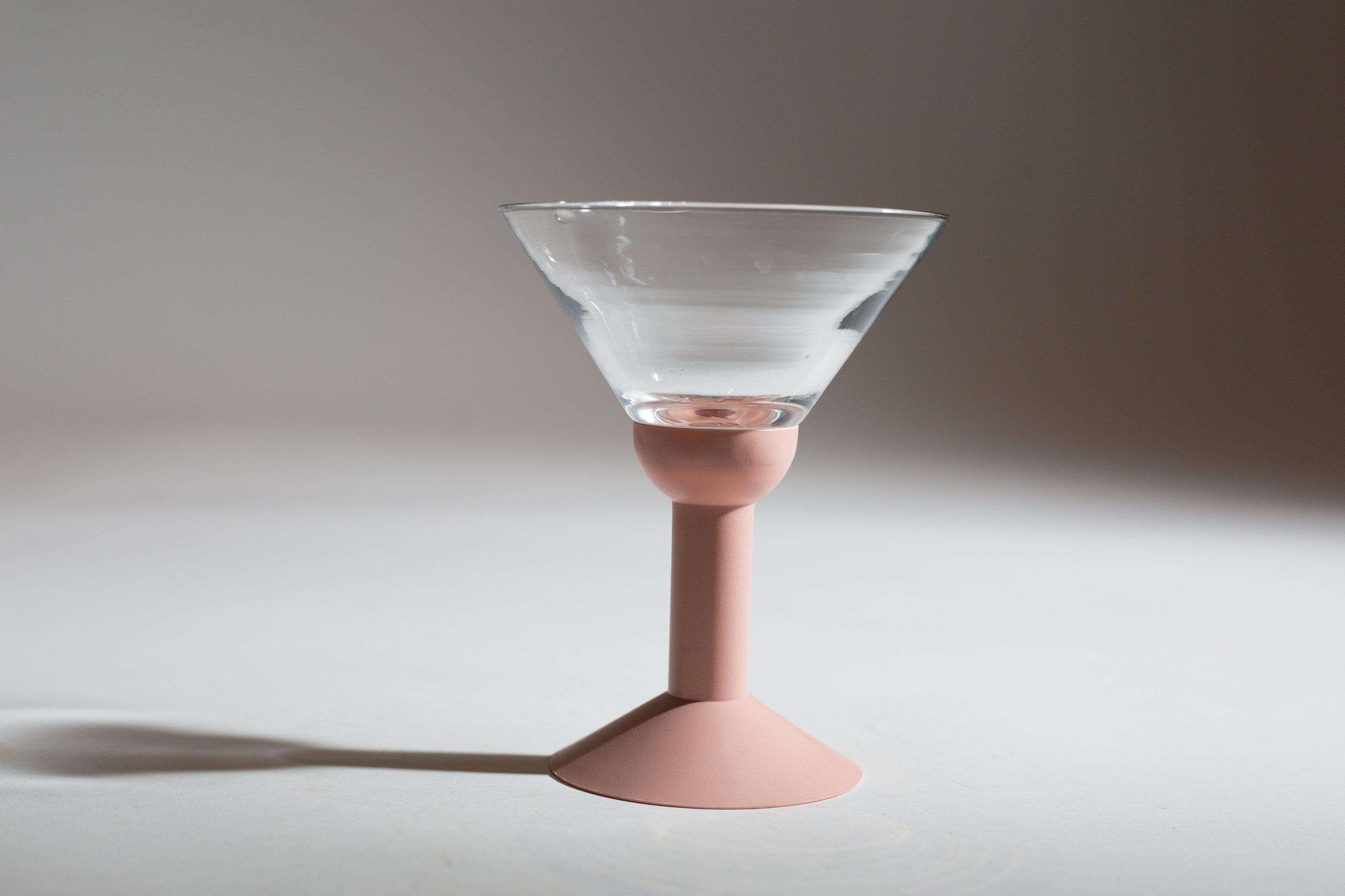 2 Vintage Martini Glasses with Plastic Pink and Grey Base 5.5 oz