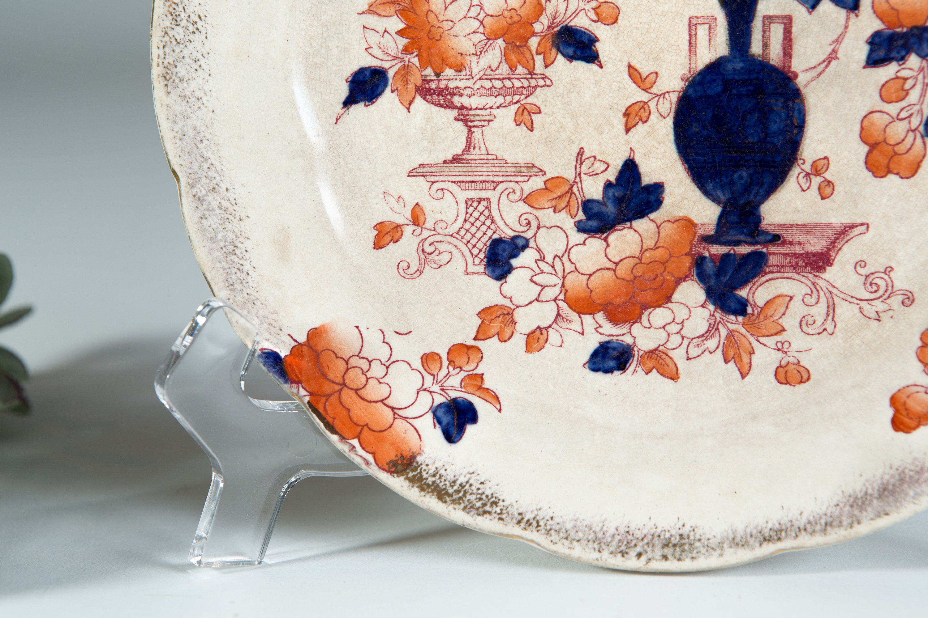 Antique 18thC Chinese Export Imari Plate / Blue and Orange Floral