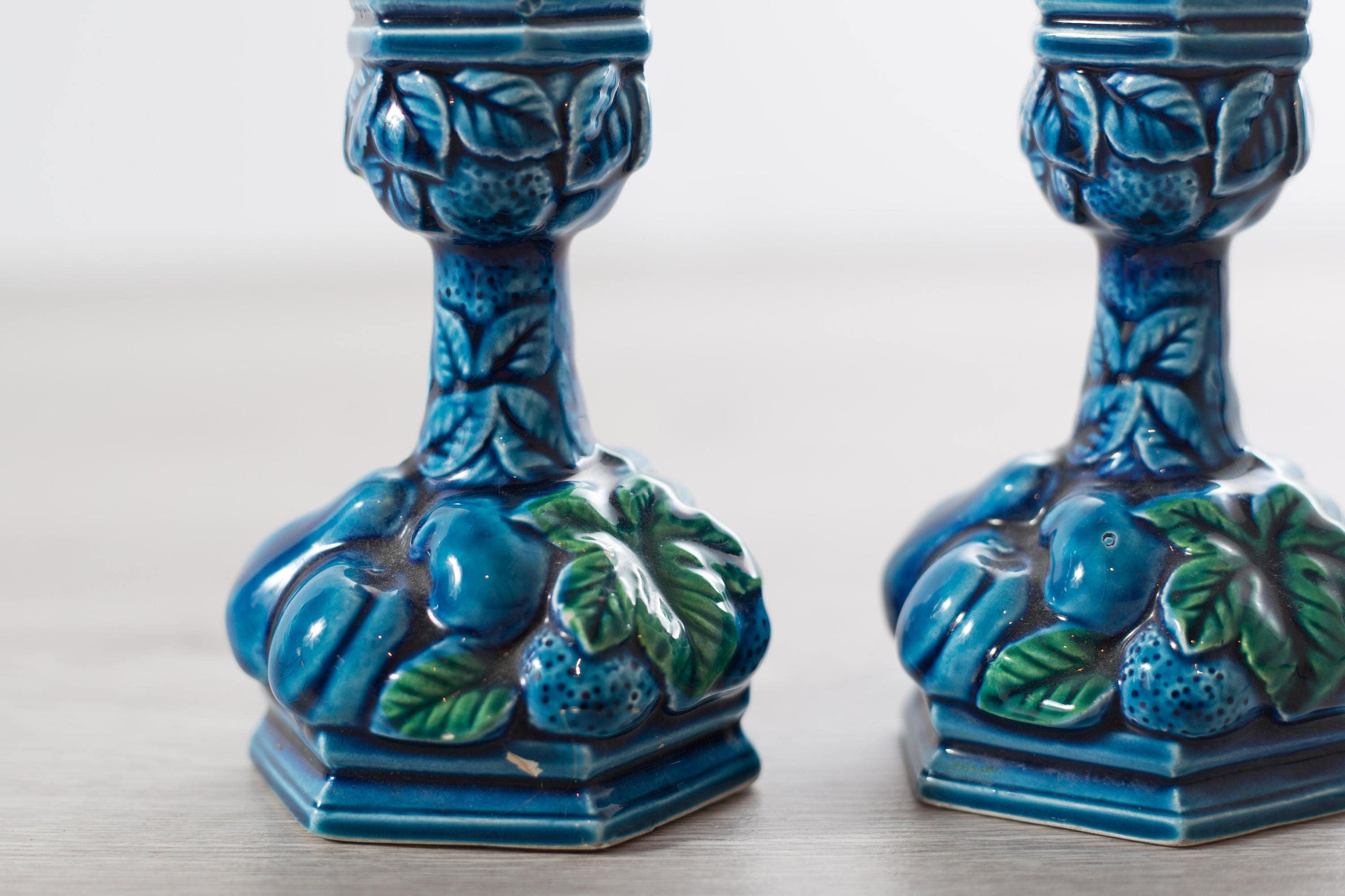 Vintage Inarco Mood Indigo Blue Ceramic Candlestick Holders / Retro