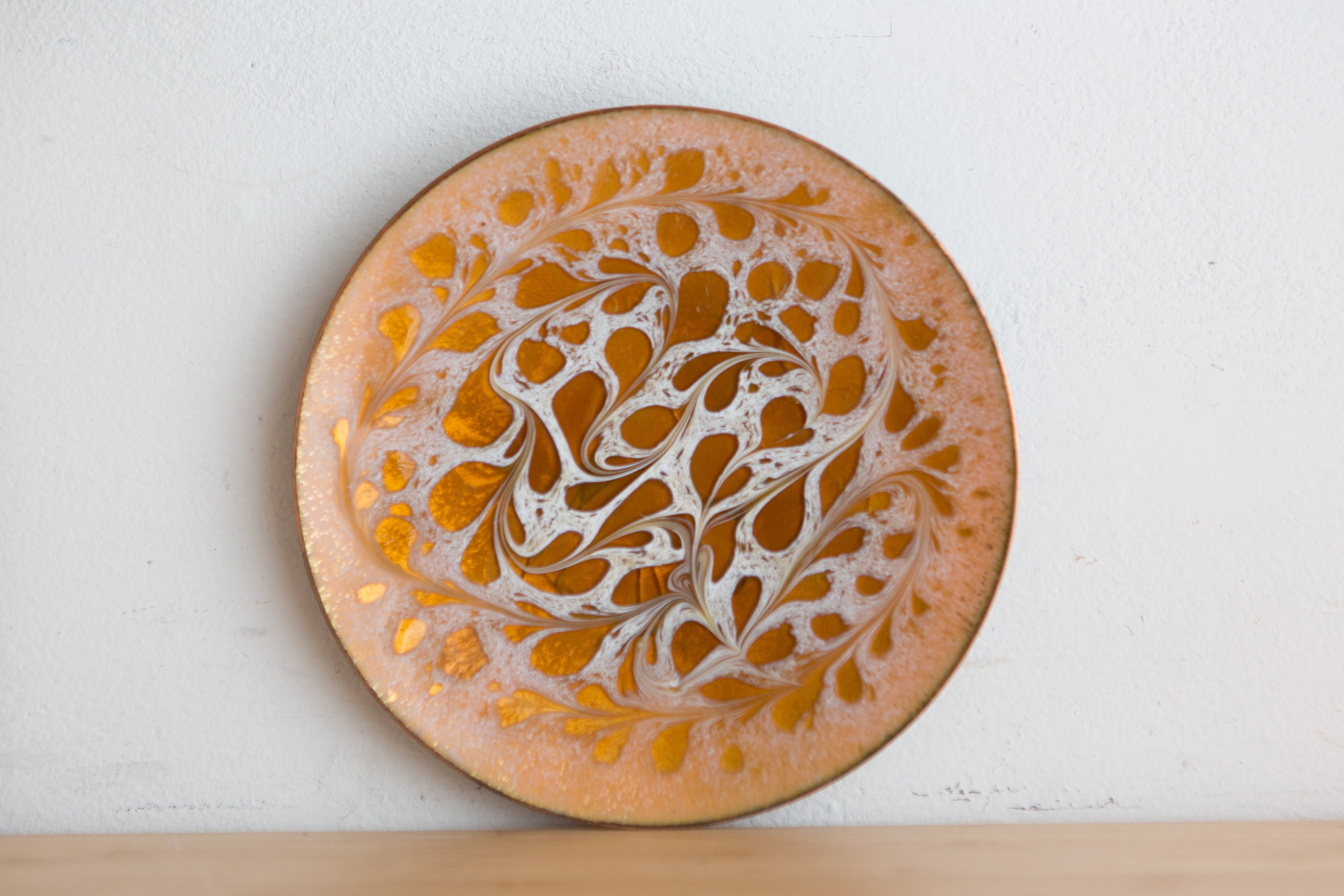 Enamel Art Plate Signed by Artist Decorative Mid Century Modern