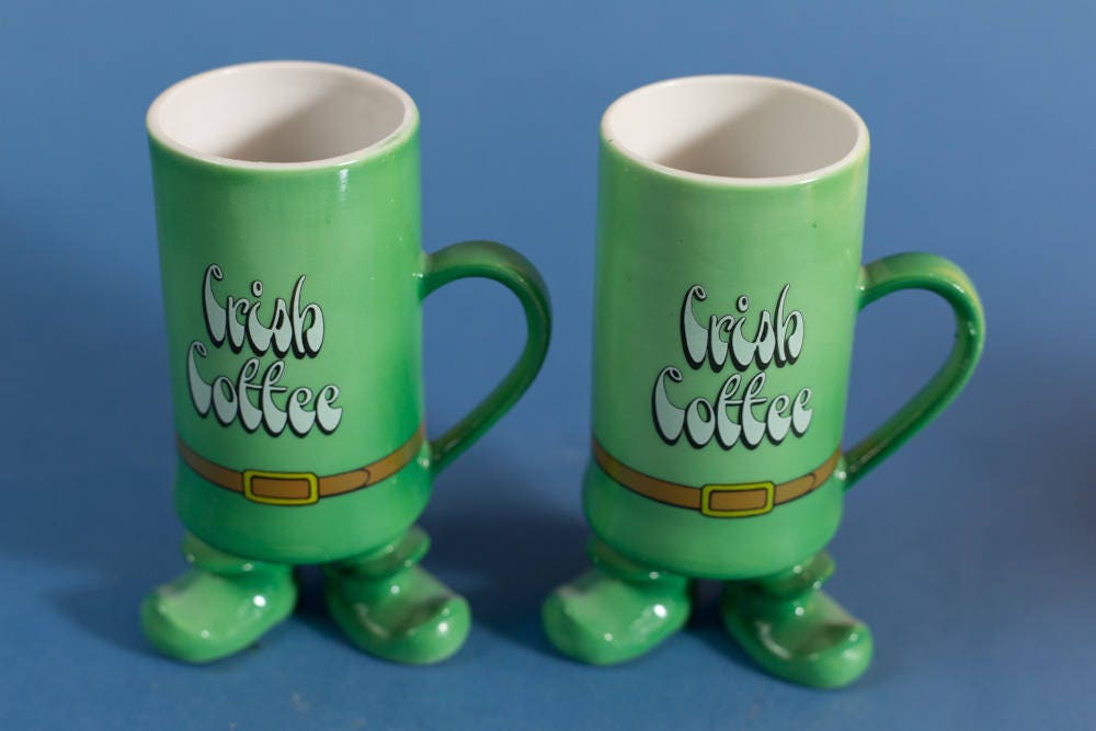 Vintage Irish Coffee Mugs Green Footed Leprechaun Small Mugs Vintage Mid Century Modern St
