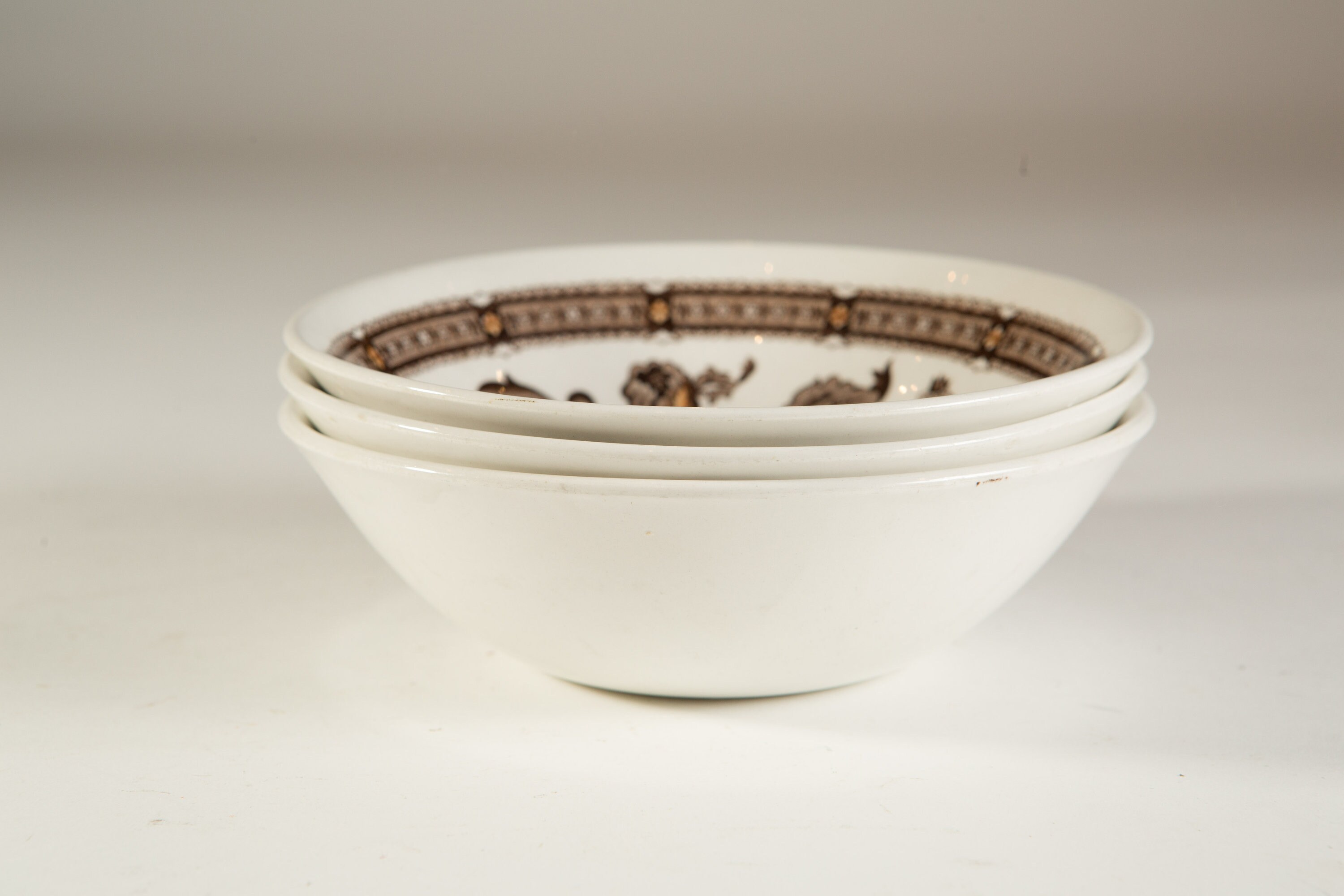 3 Ridgway Ironstone Bowls Brown Floral Ornate Glaze Jacobean