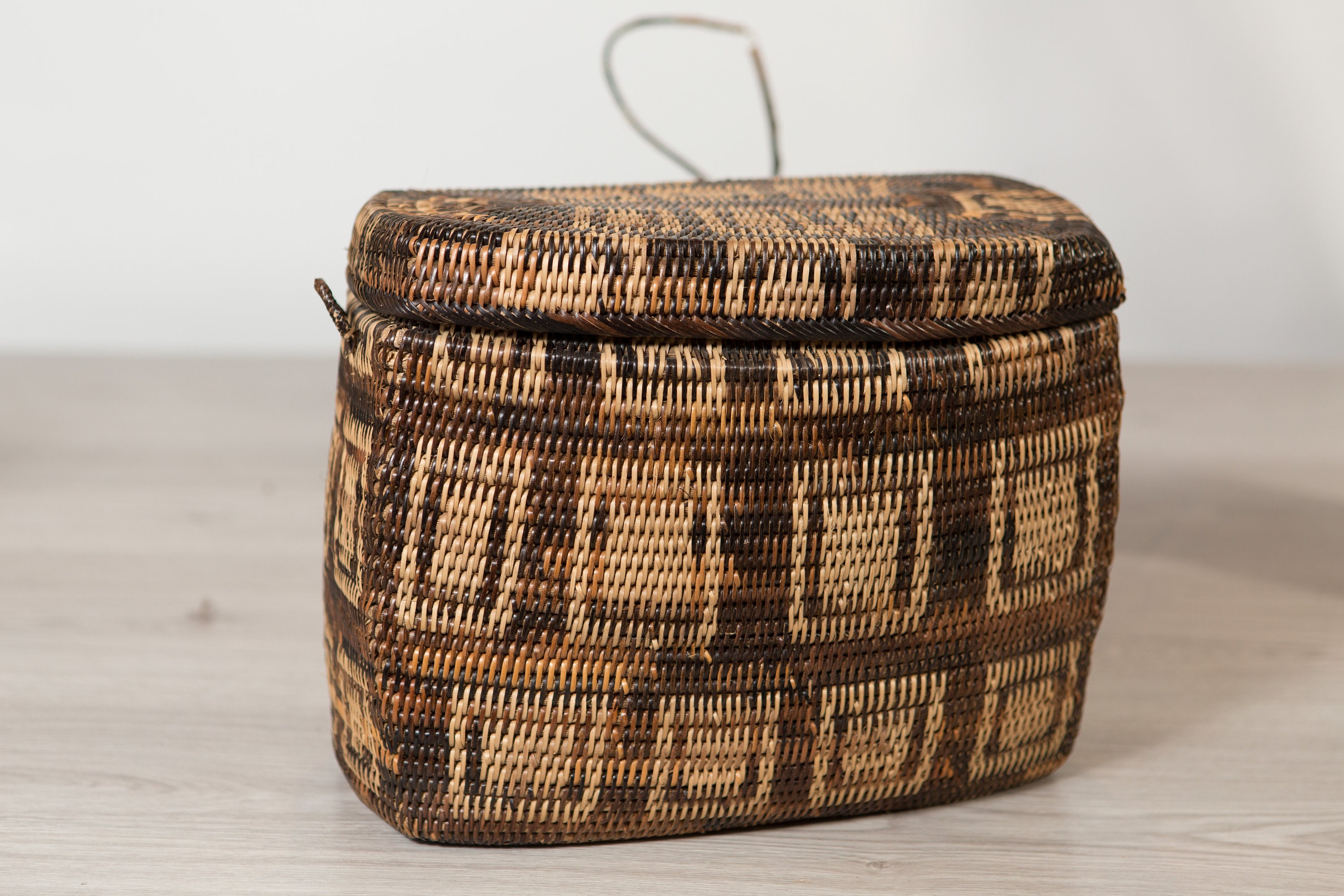 Woven Wicker Backpack Vintage Brown Rattan Grass Lidded Palawan