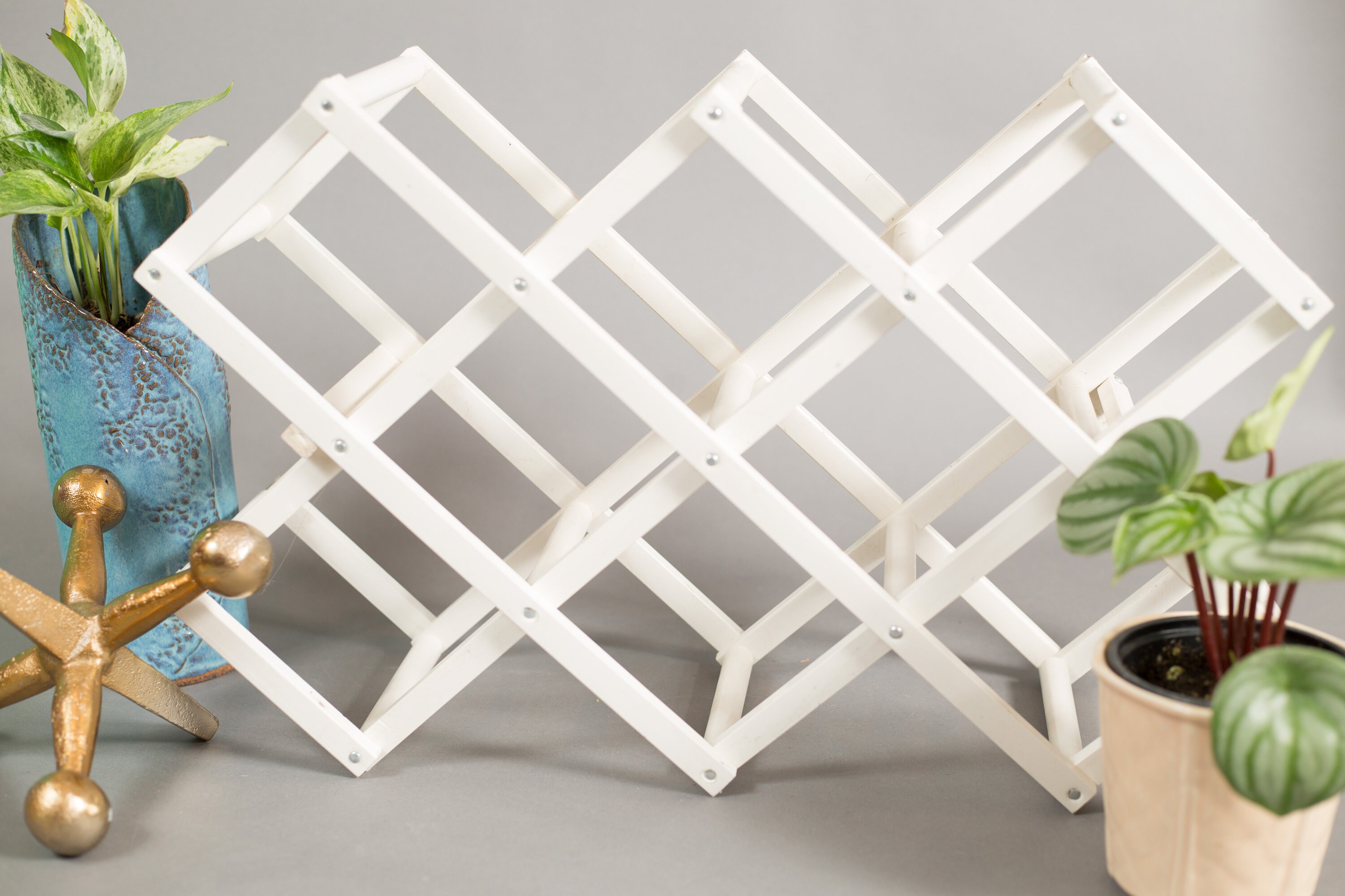 Vintage Wine Rack White Wood Wine Holder Folding Collapsible 6