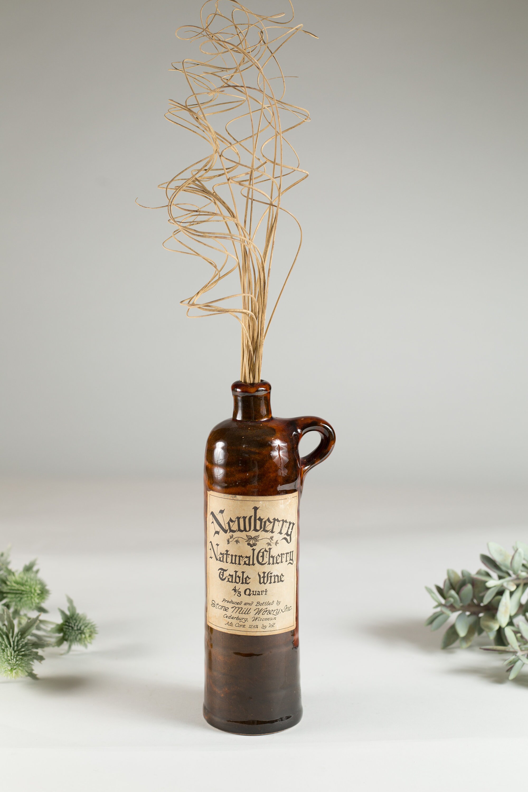 Brown Ceramic Bottle Newberry Natural Cherry Table Wine 4/5 Quart
