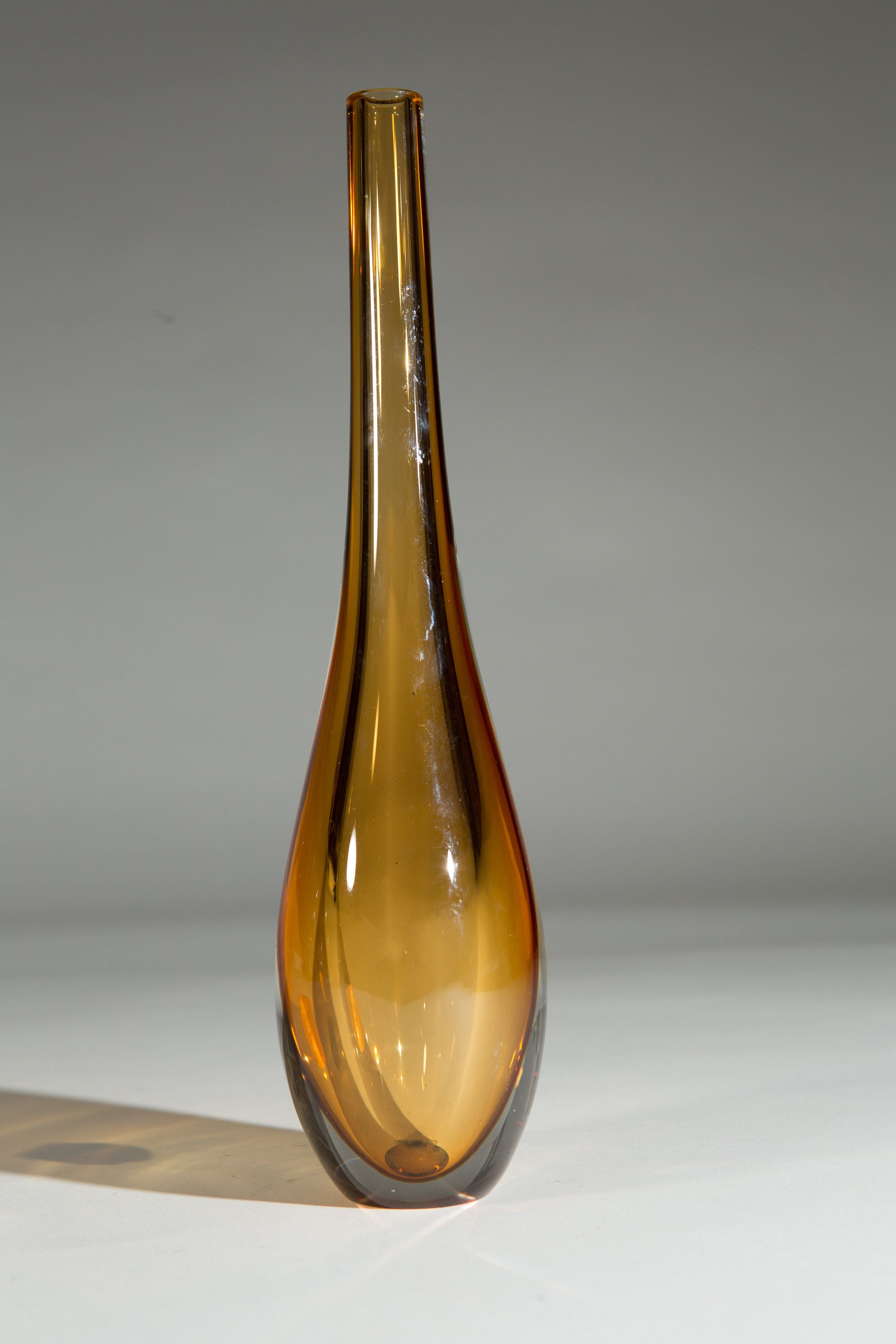 Small Swedish Amber Art Glass Vase - Halo Style Narrow Neck Hand-Blown