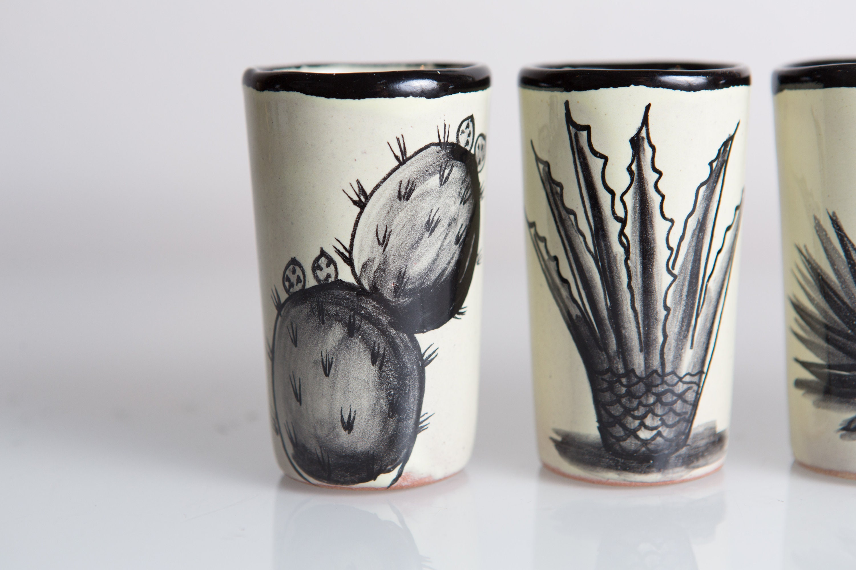 4 Cactus Shot Glasses and a Handcarved Wood Cactus