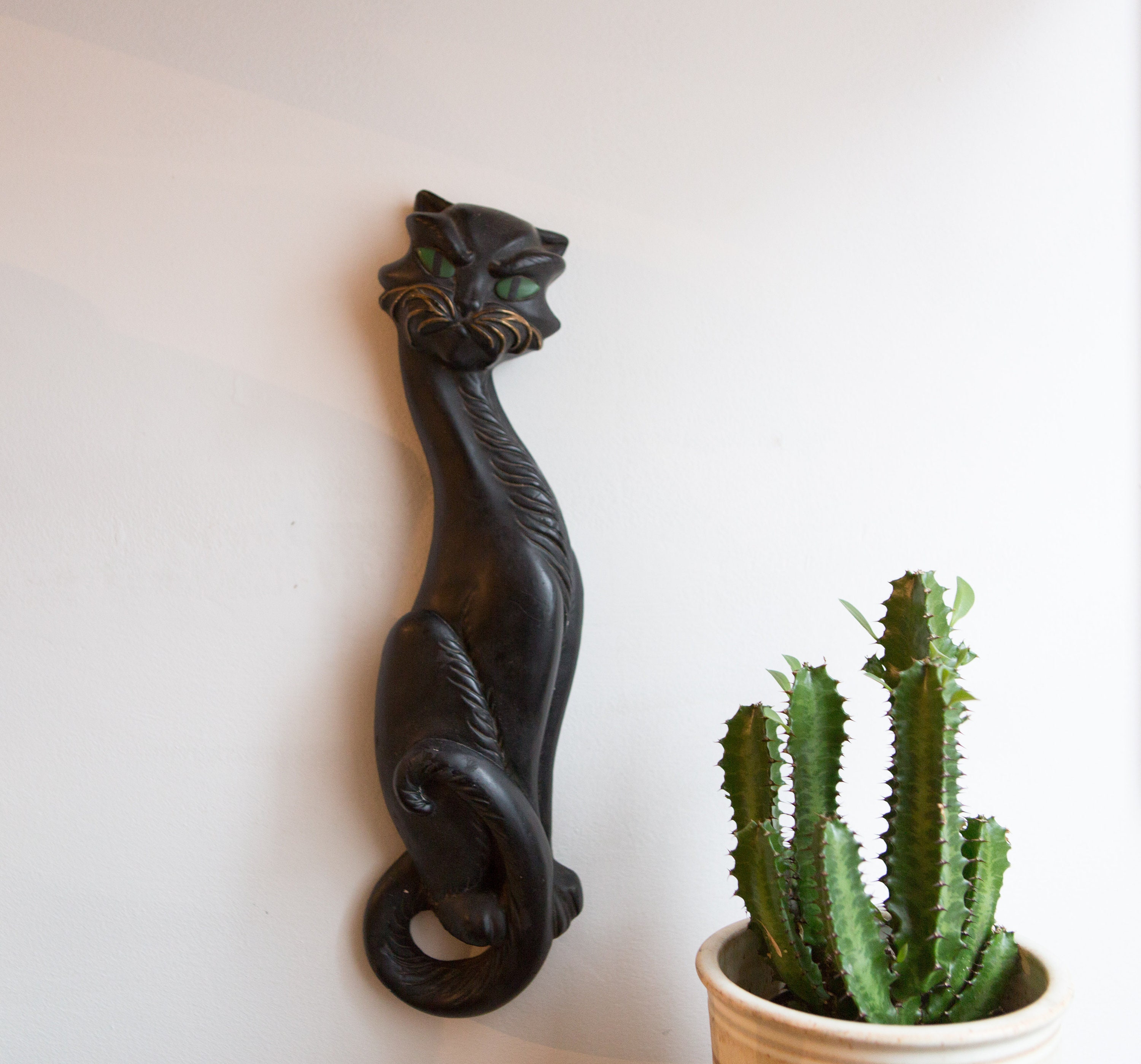 Ceramic Cat Wall hanging Black Cat / Chat Noir Mothers Day Gift