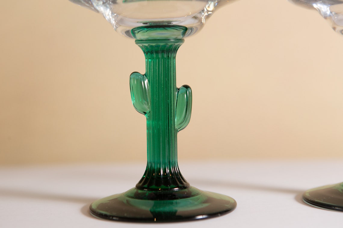 Vintage Cactus Margarita Glasses Southwestern Mexican Green Etsy