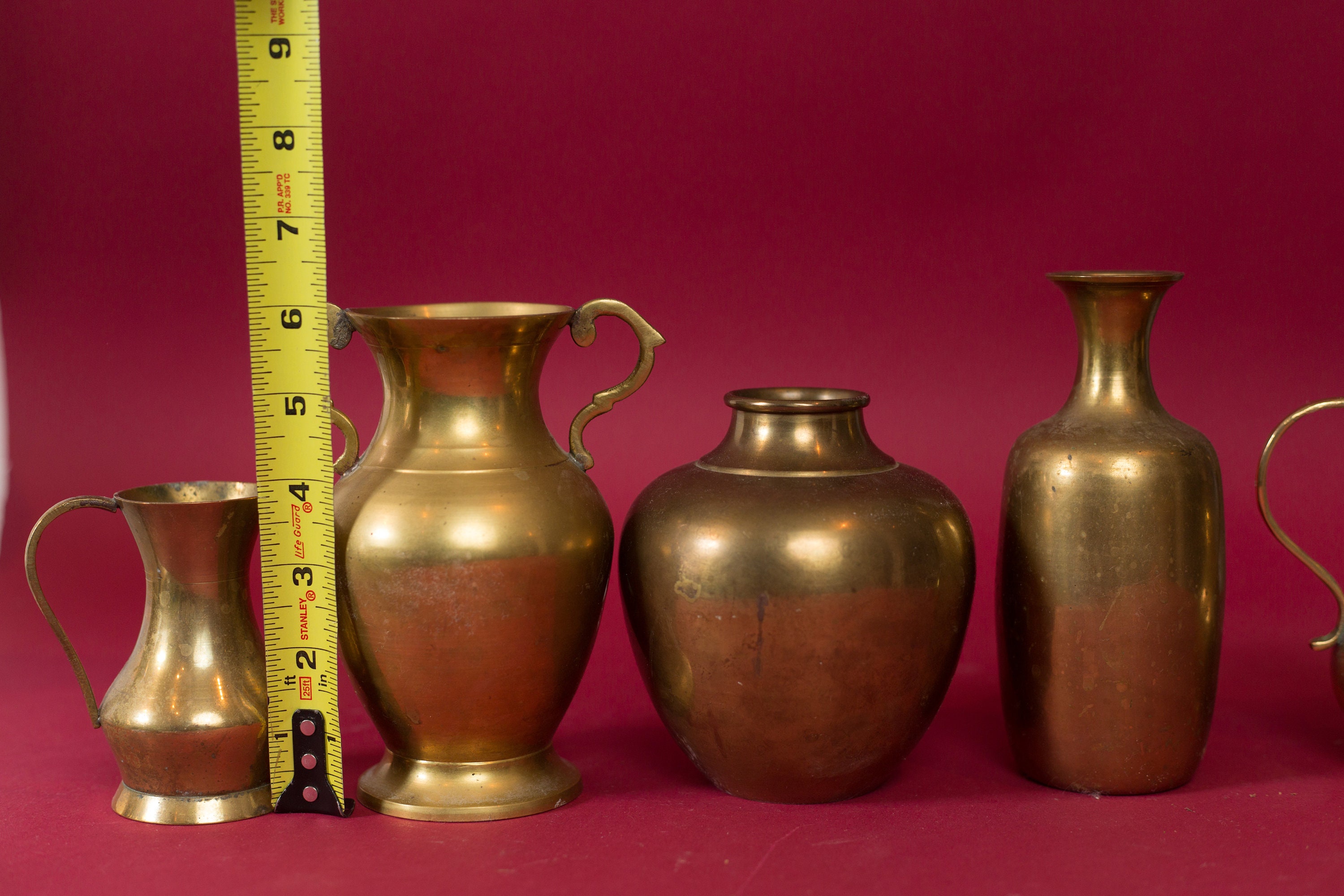 Vintage Brass Vases Set of 5 Small Gold Colored Bubble Bud Vases for