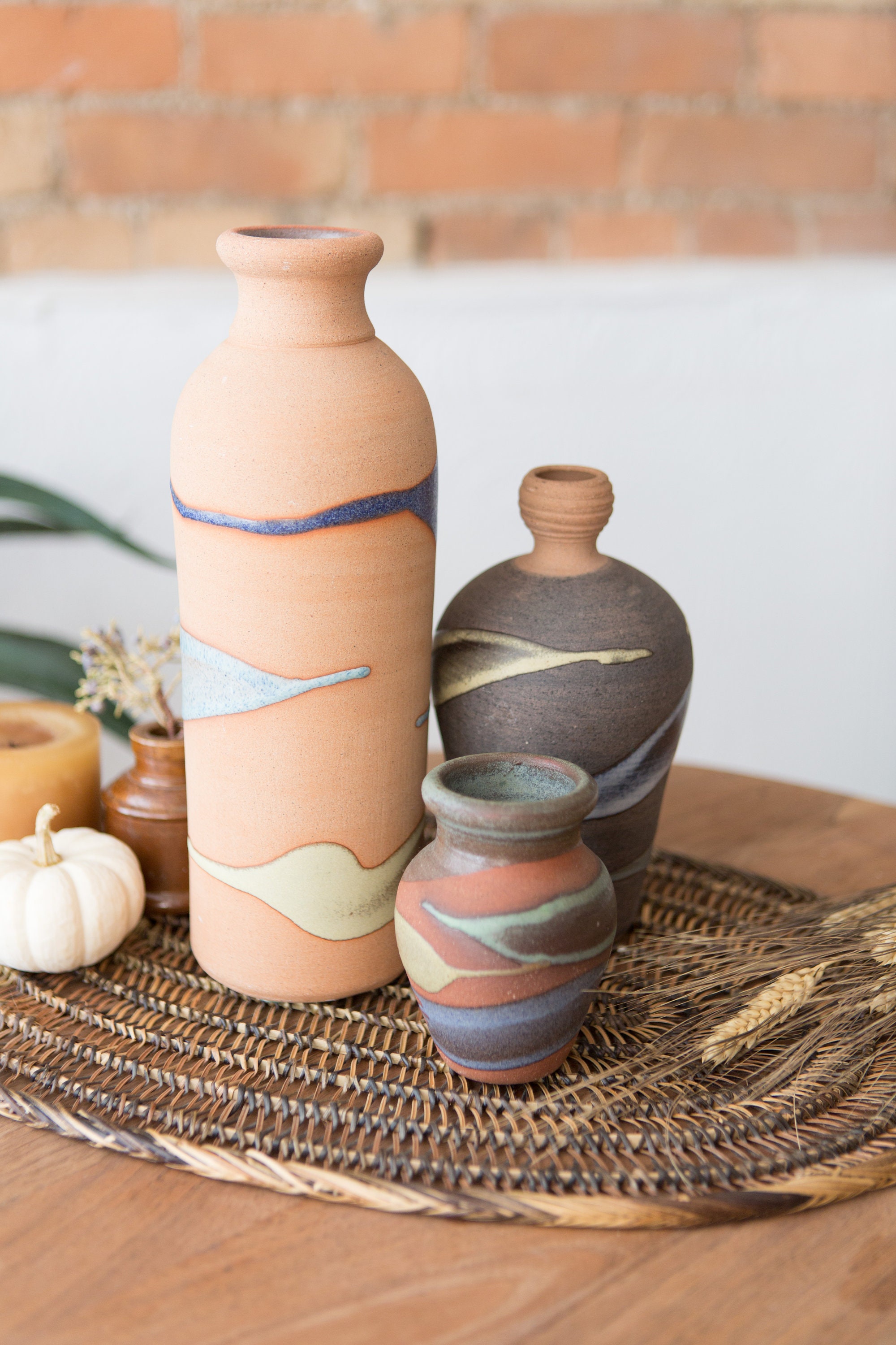 3 Vintage Ceramic Vases Small Tribal Vases Alfa Dom Dominican