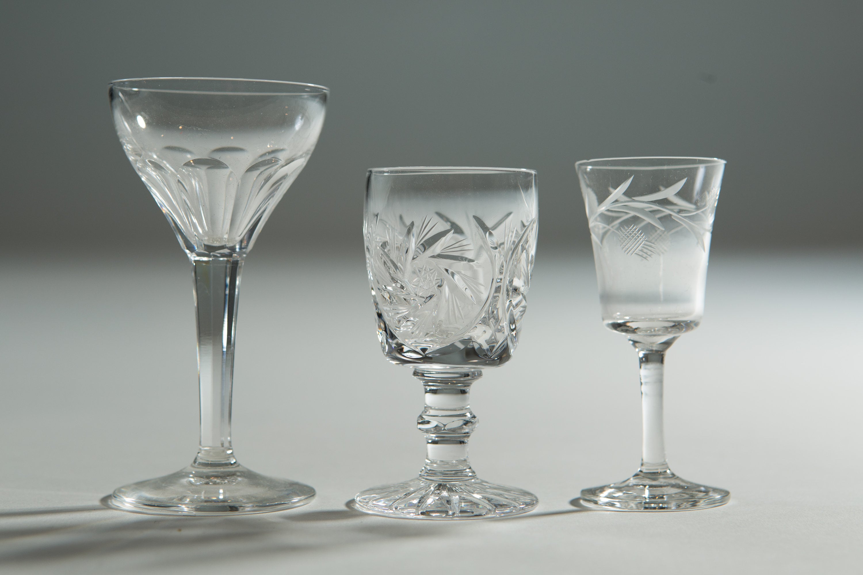 20 Vintage Etched Aperitif Glasses Floral Geometric Antique Glasses