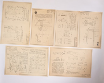 6 Vintage Patents - 1950's Drawings of Lamps, Combination bridge, Drill Press Clamp - Industrial Decor - Toronto Art by John Karach Jr.