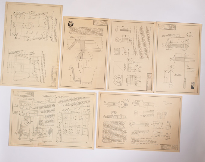 6 Vintage Patents - 1950's Drawings of Lamps, Combination bridge, Drill Press Clamp - Industrial Decor - Toronto Art by John Karach Jr.