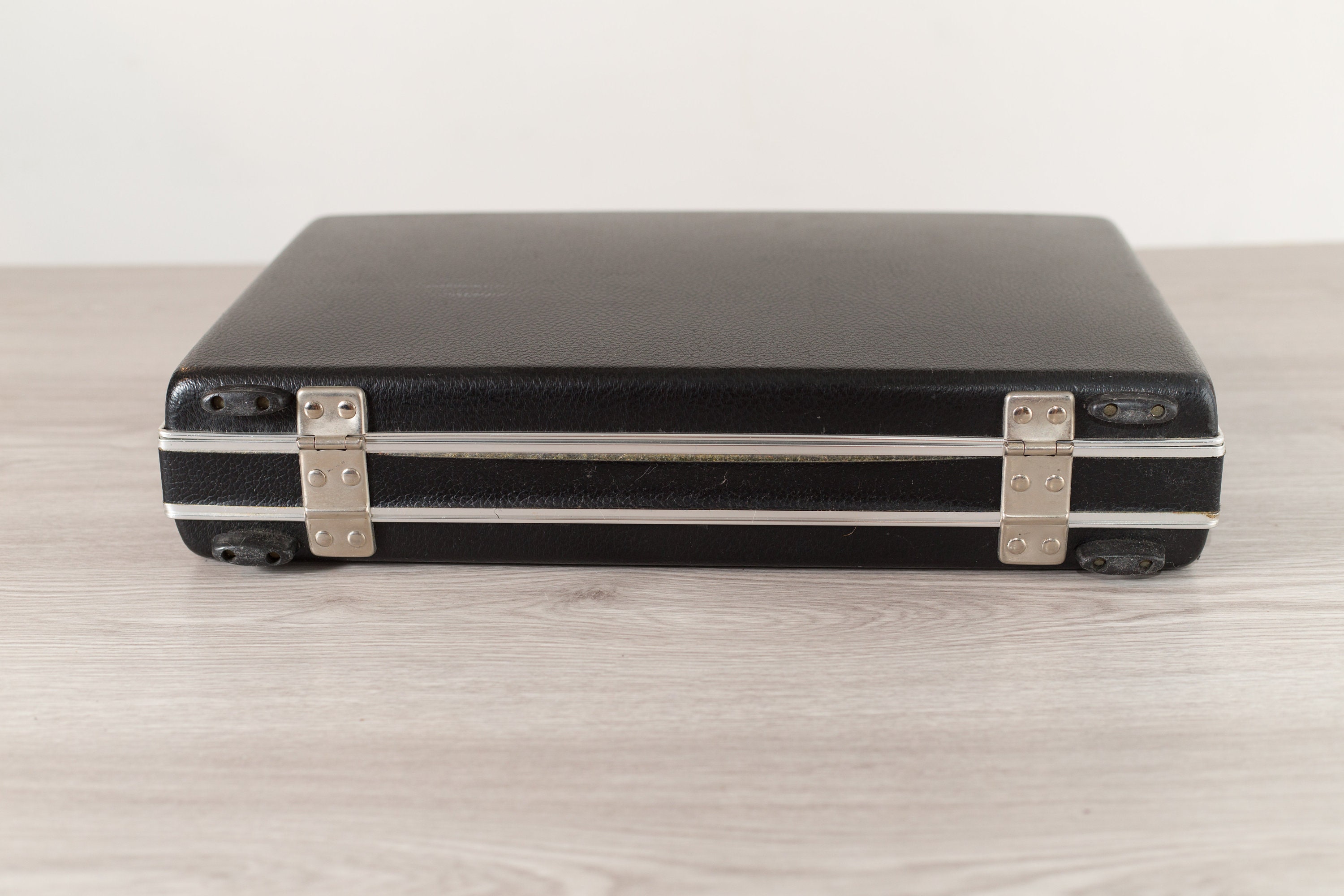 Vintage Black Briefcase Globetrotter Faux Leather Luggage Hardshell