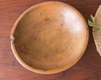 Antique Wood Bowl - Primitive Folk Art Vintage Handmade Hand Carved Decorative Tray to Serve Snacks, nuts, bananas, etc.