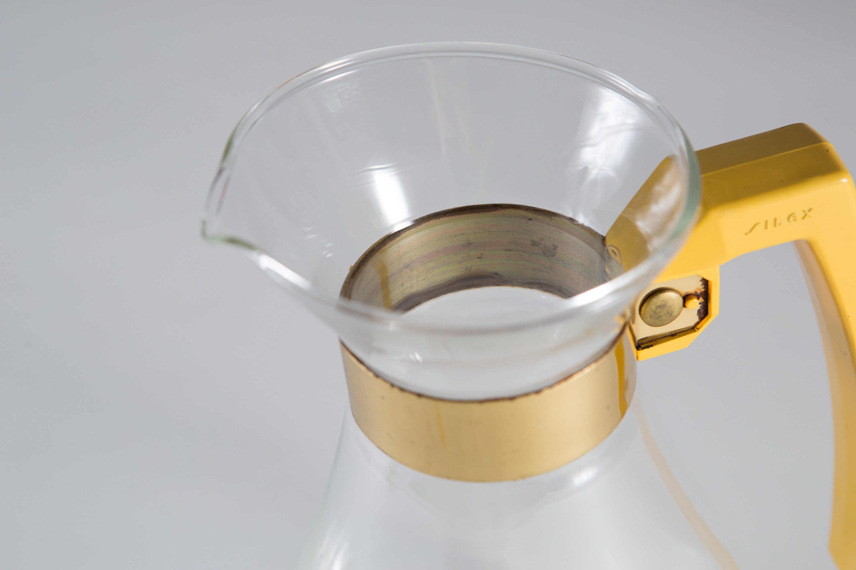 Vintage Silex Glass Coffee Pot Yellow / Gold Accents