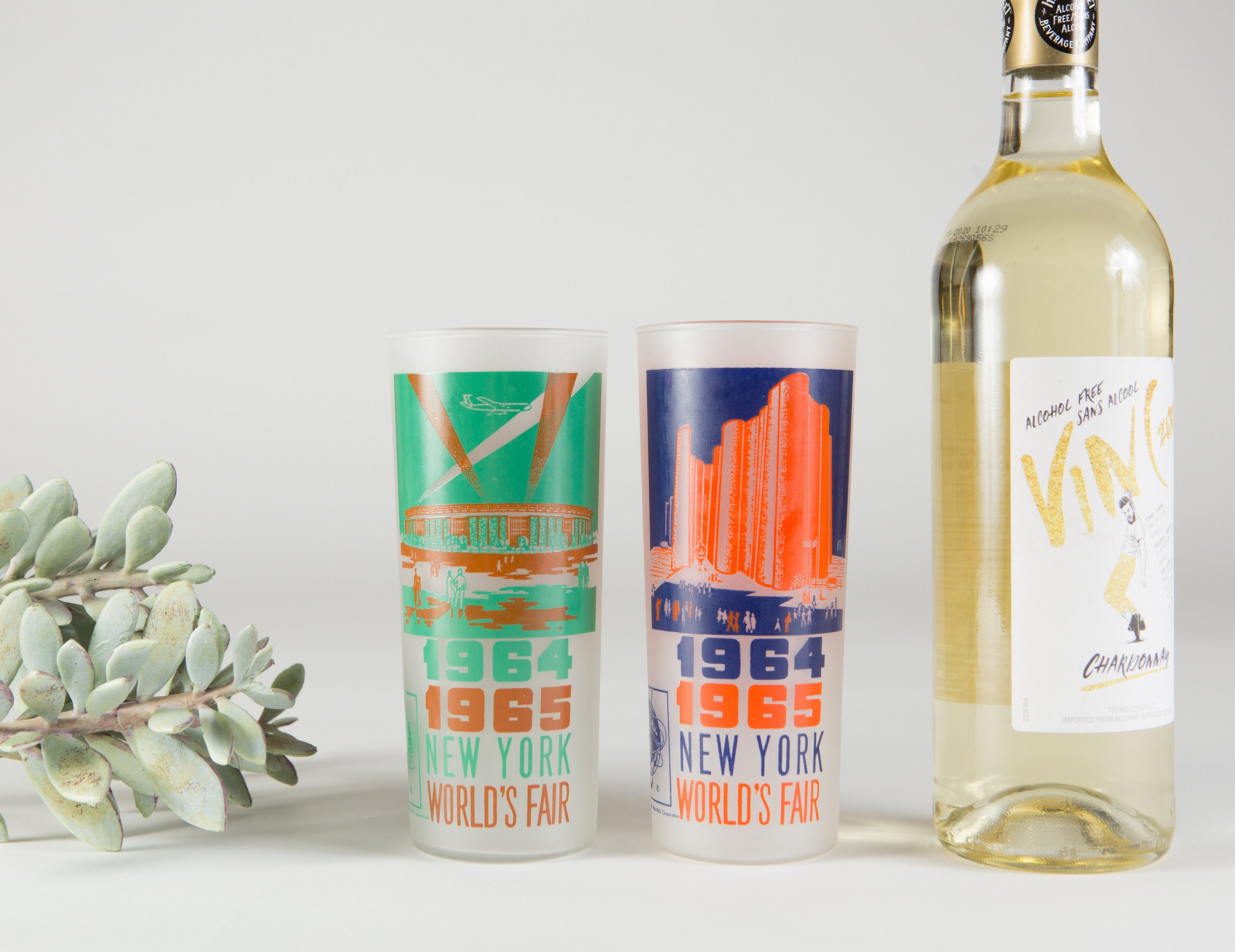 Vintage World's Fair New York (19641965) Cocktail Glasses Pair of