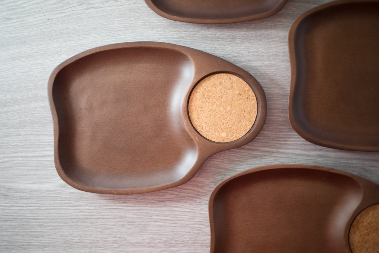 Snack Tray Set / Vintage Imperial 4piece Snack Tray Set with Walnut