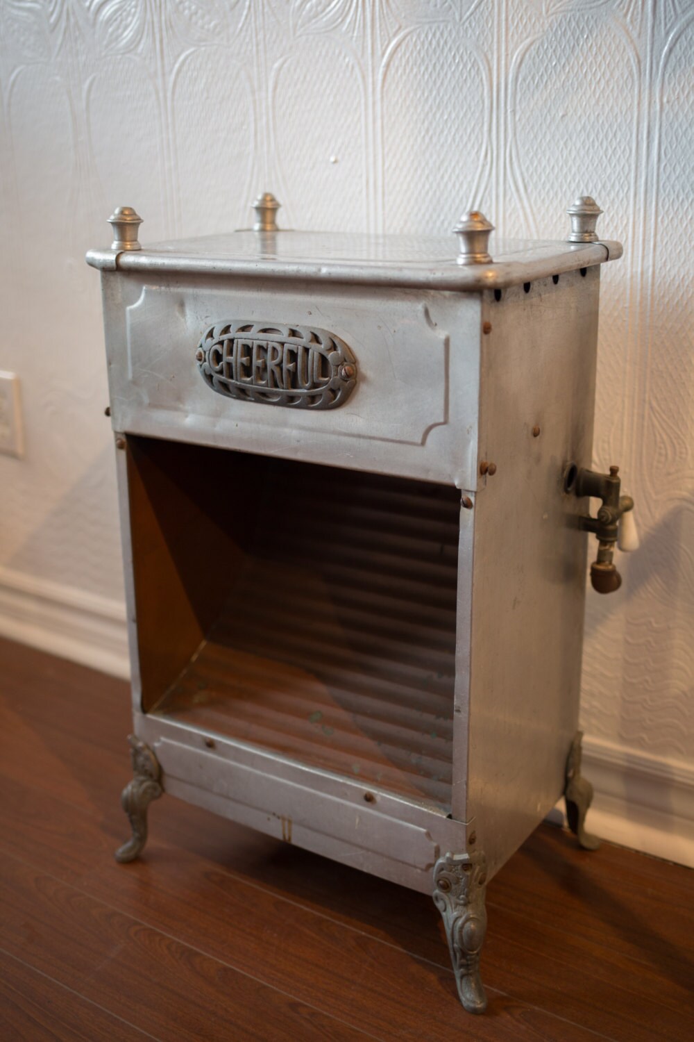 1920's Antique Griswold Gas Space Heater Stove Burner / Rare Tin Silver