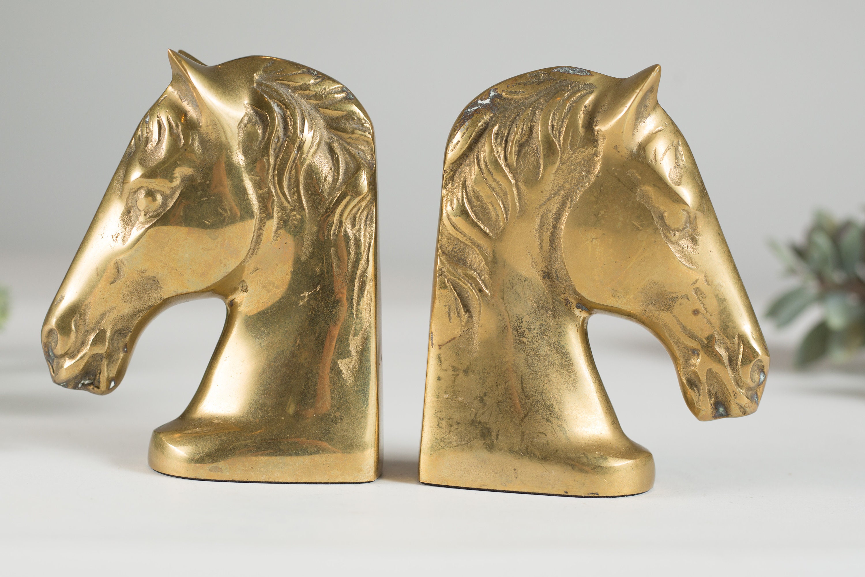 Vintage Brass Horse Bookends Gold Coloured Equestrian Decor Sand