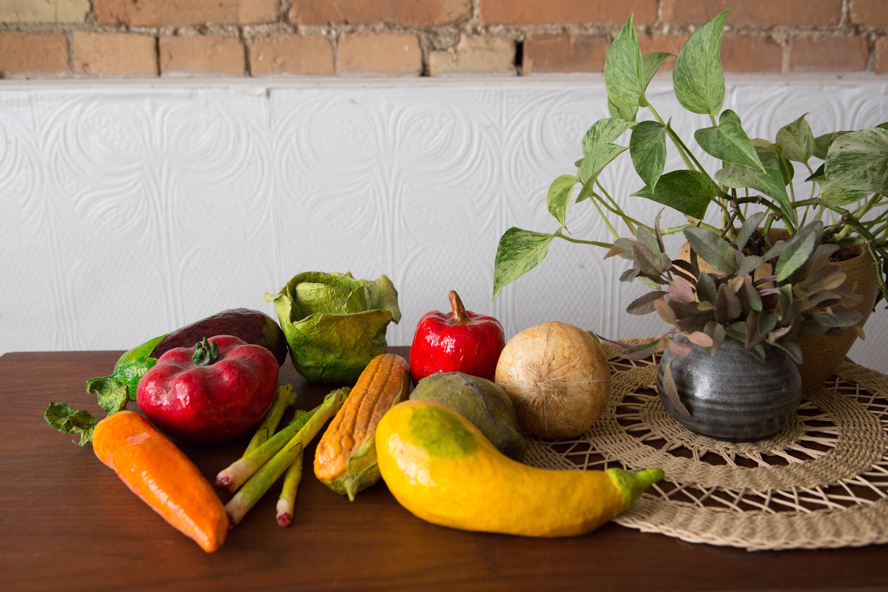Paper Mache Vegetables 10piece Set of Vintage Handmade and Painted Mexican Folk Art Veggies