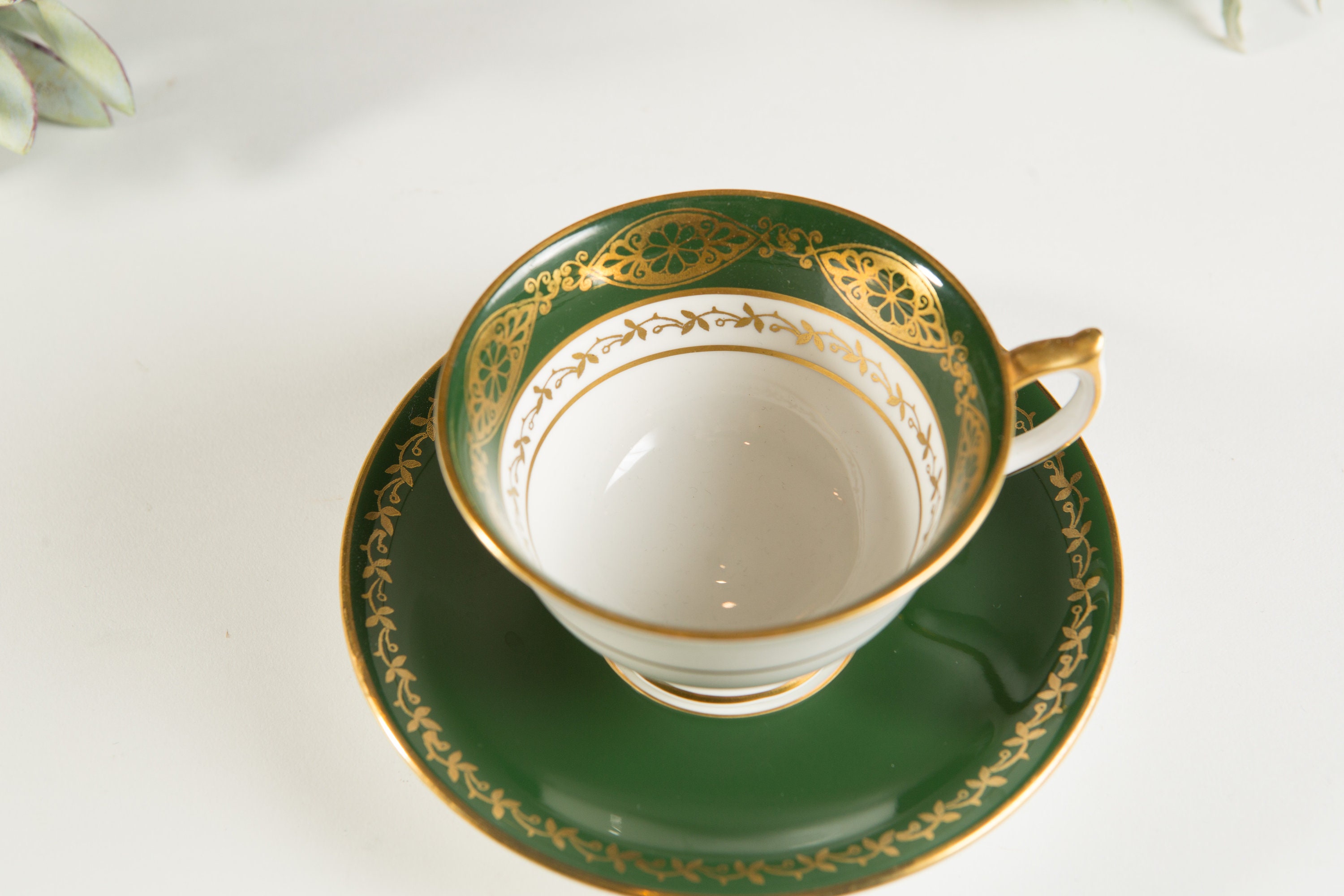 Vintage Bone China Teacup Aynsley Tea cup and Saucer with Green and