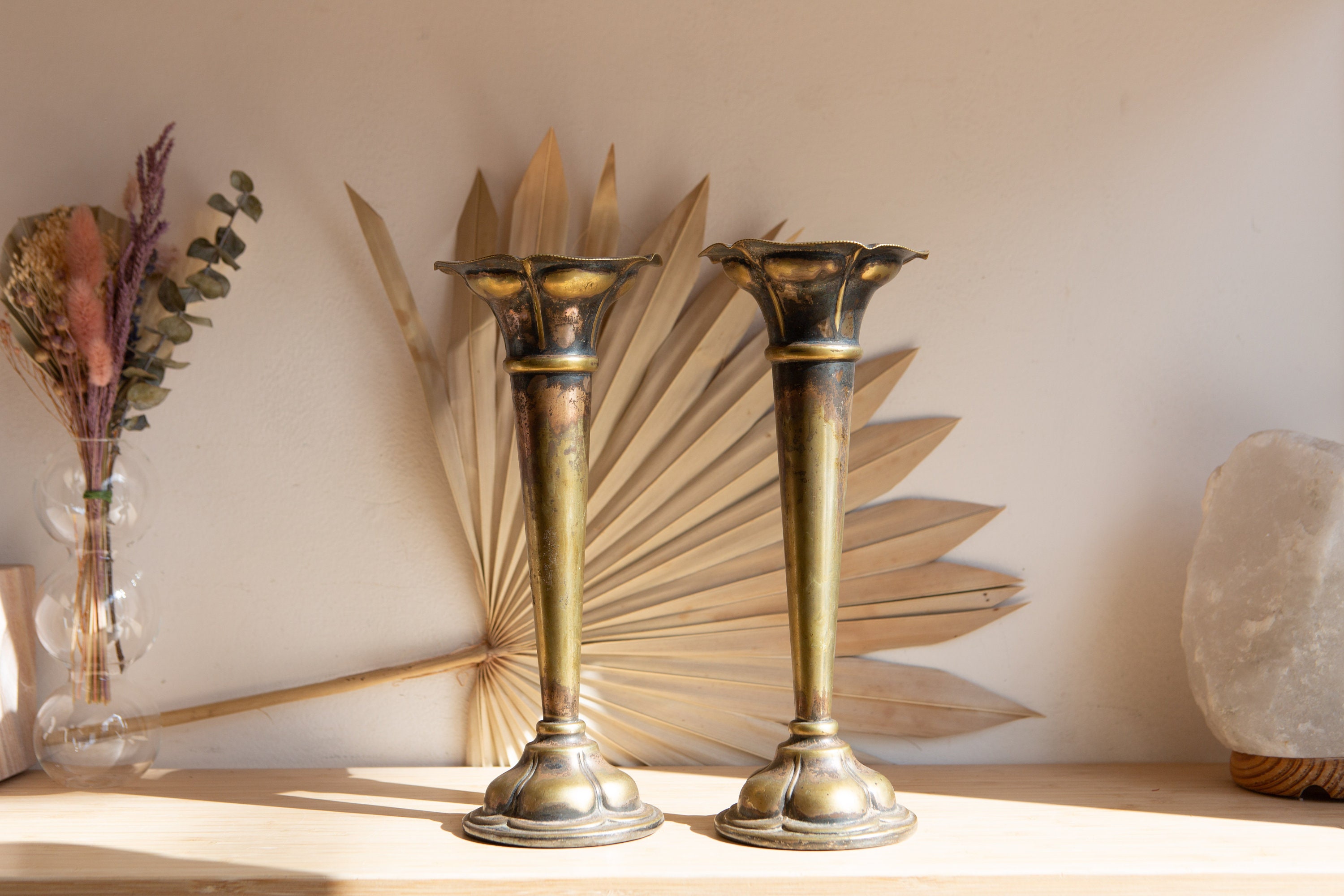 Vintage Metal Vases EPNS Silver Plated Brass Trumpet Flower Bud Vase