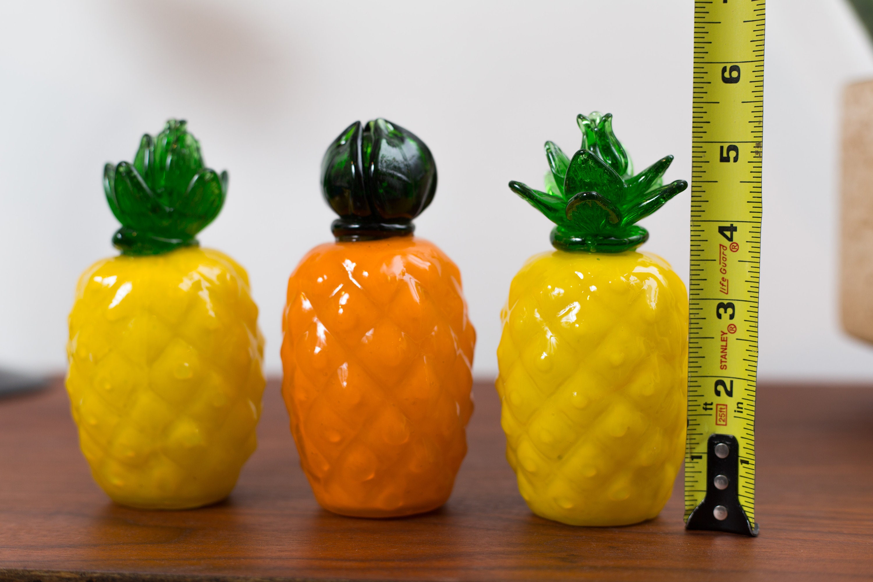 Vintage Glass Pineapples Set of 3 Retro Art Glass Fruit Mid Century