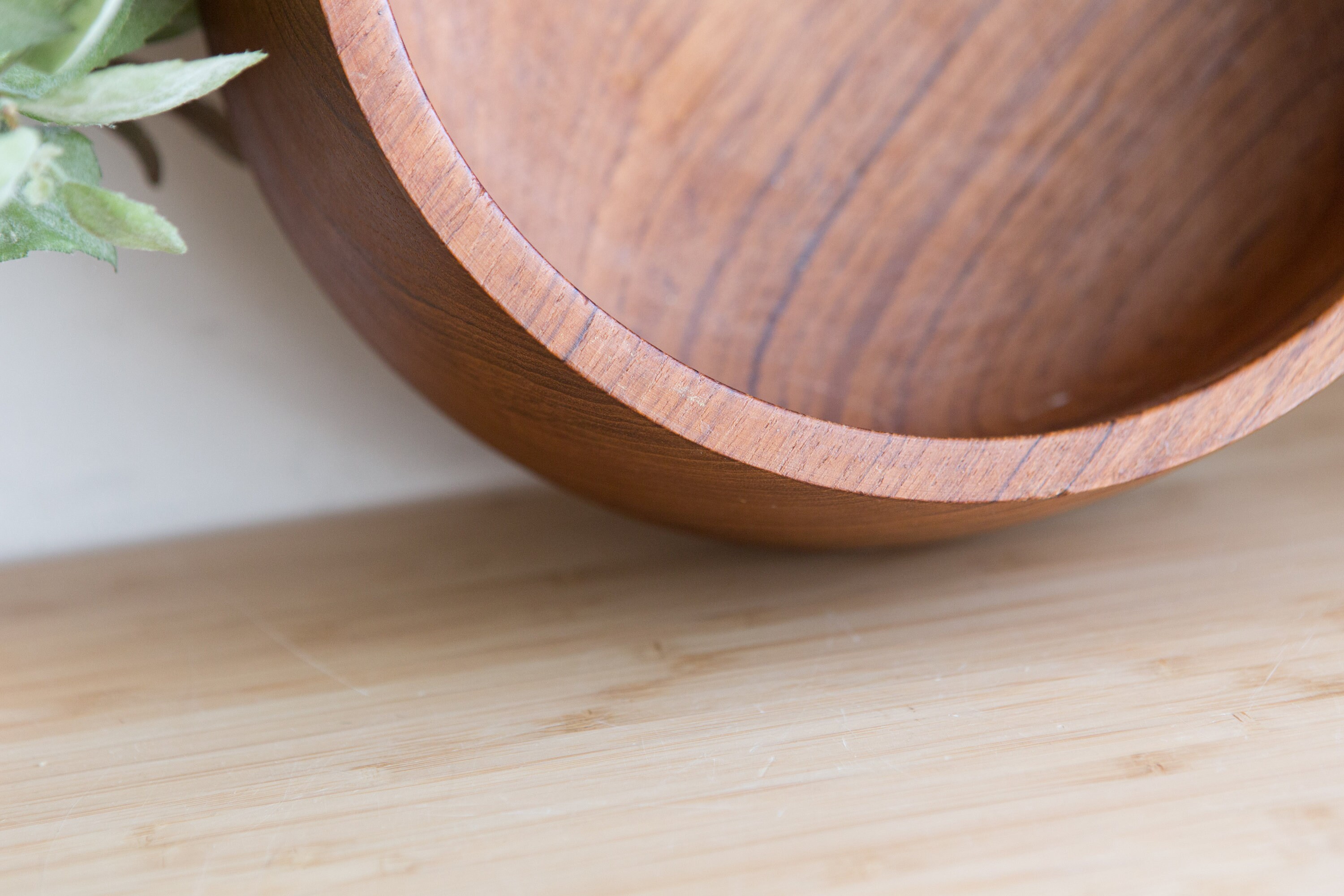 Teak Salad Bowl Vintage Solid Exotic Wood Food Safe Serving Appetizer