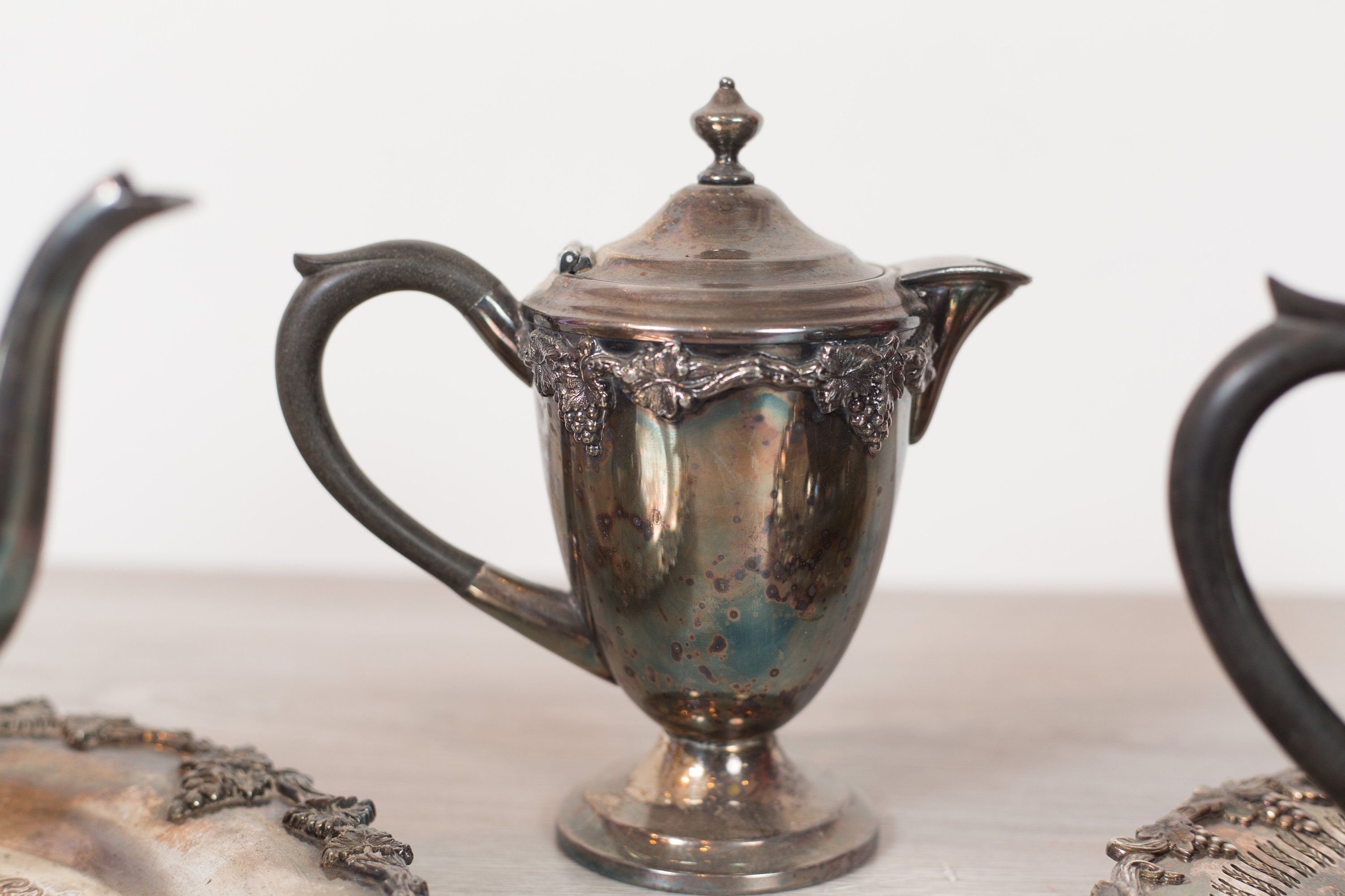 Vintage Silver Plated Teapot Set Grape and Vine Pattern W.M Rogers EP on Copper