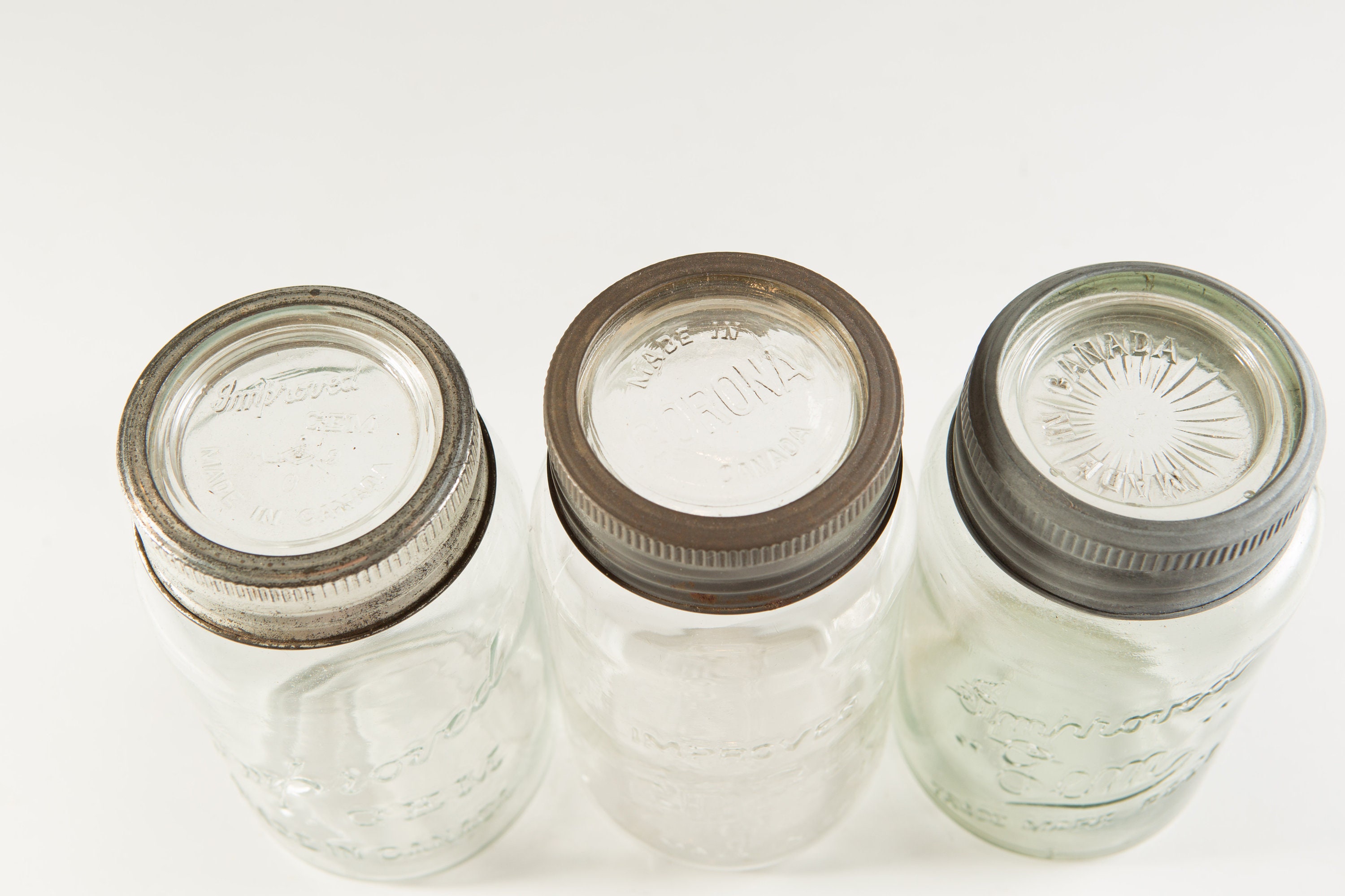 3 Vintage Imperial Gem and Corona Canning Mason Jars (Made in Canada