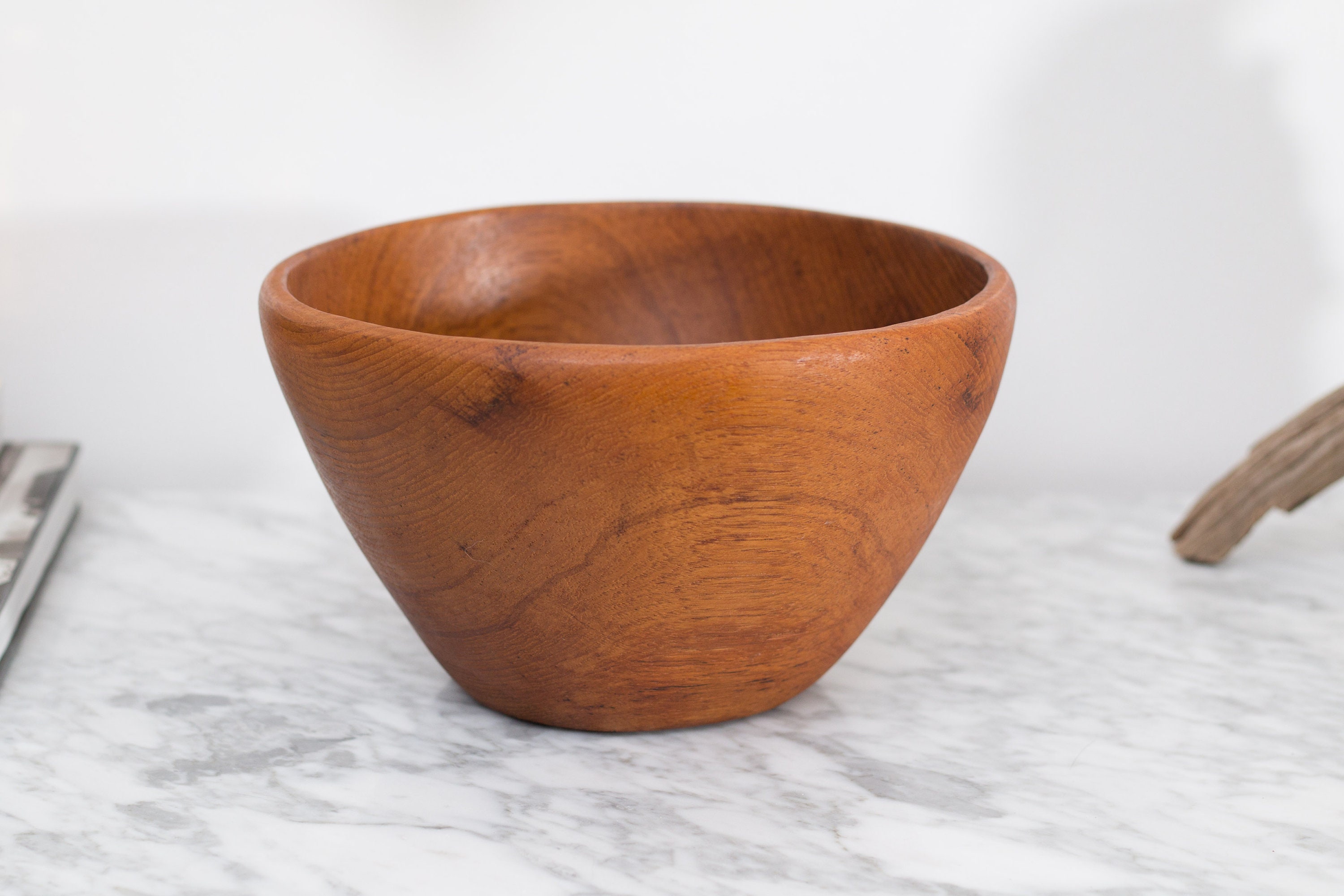 Teak Salad Bowl Large Vintage Solid Exotic Wood Food Safe Serving