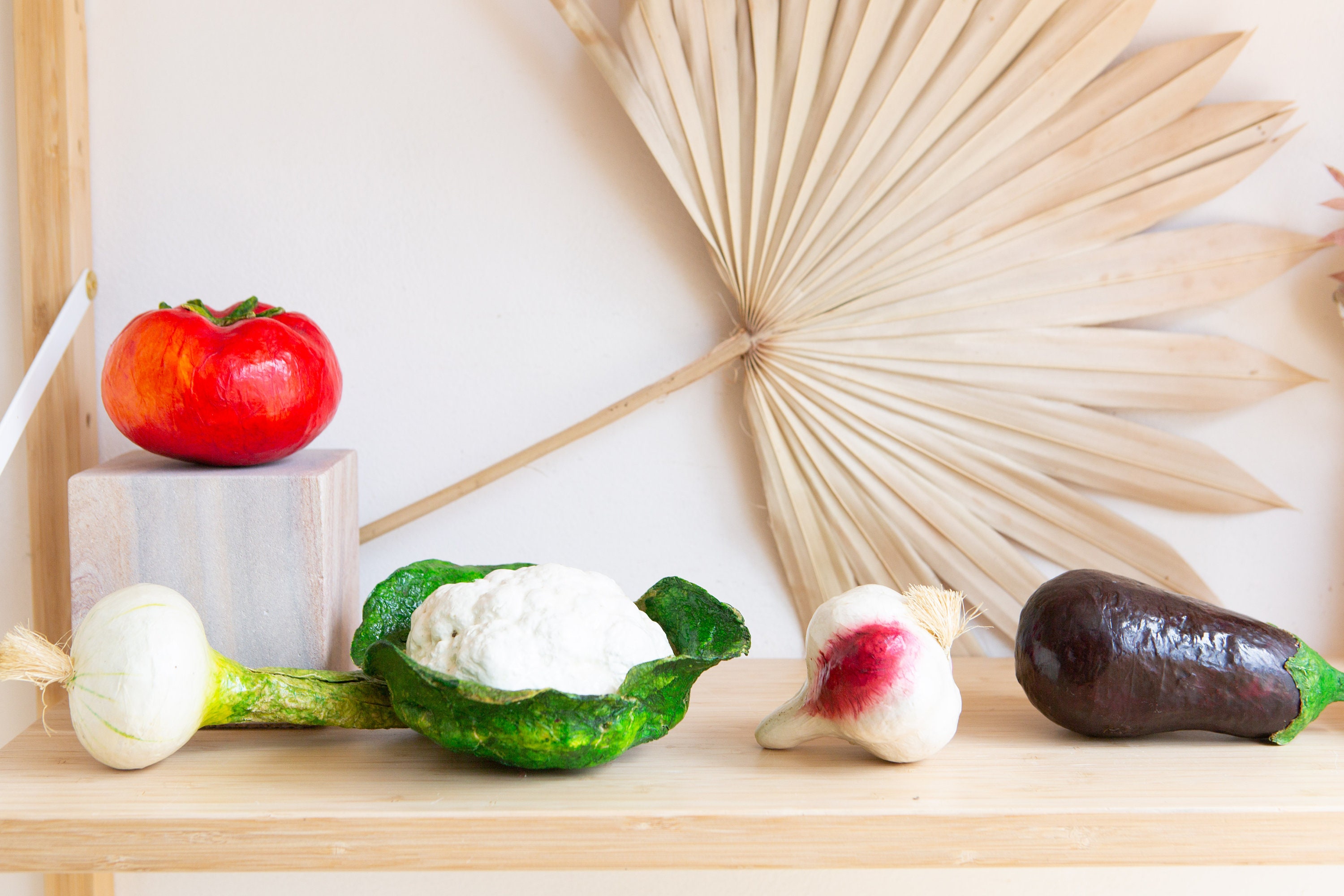 Paper Mache Vegetables 5piece Set of Vintage Handmade Painted Mexican Folk Art Veggies