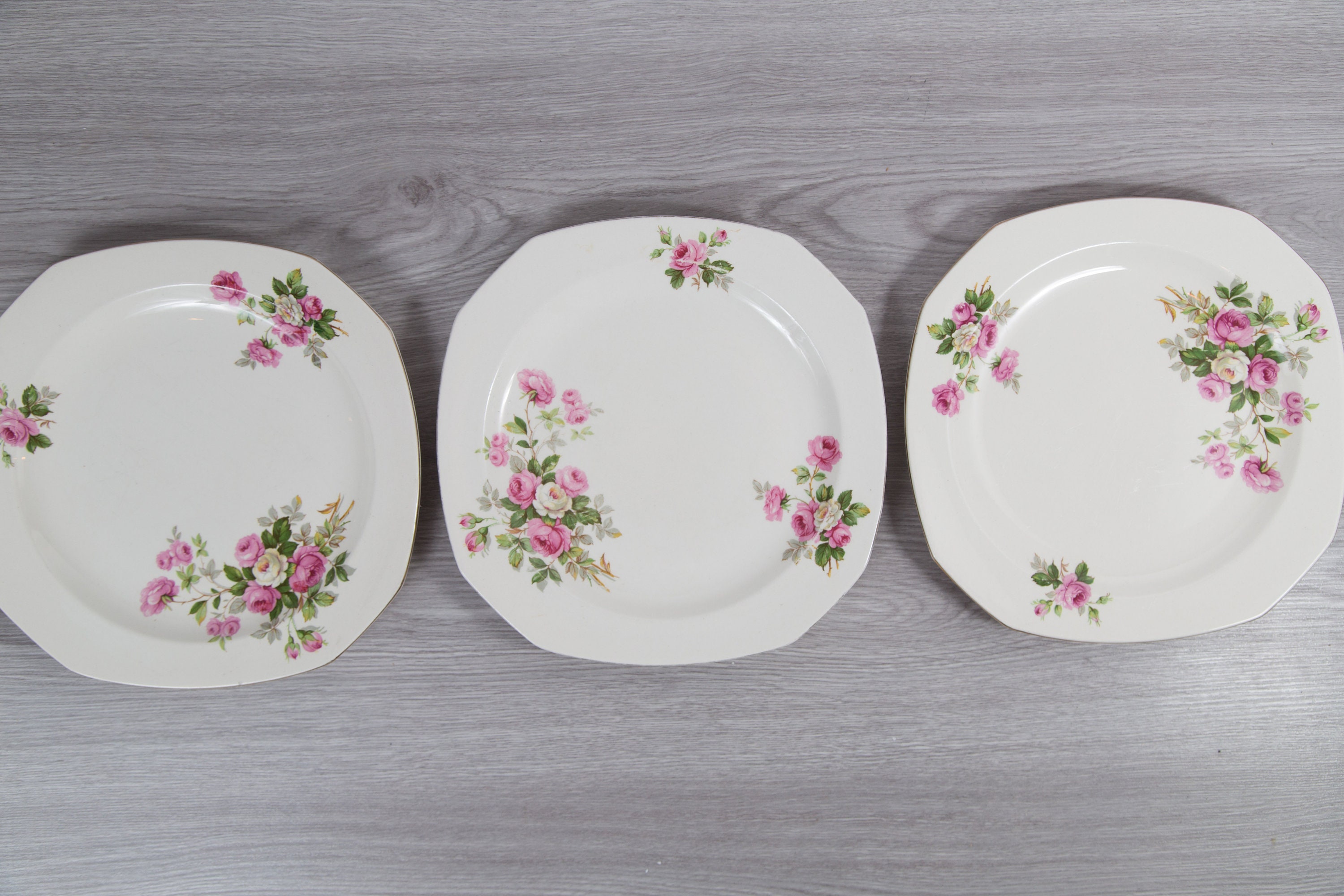 3 Alfred Meakin Vintage Dinner Plates English Floral Plates with Pink and White Flowers