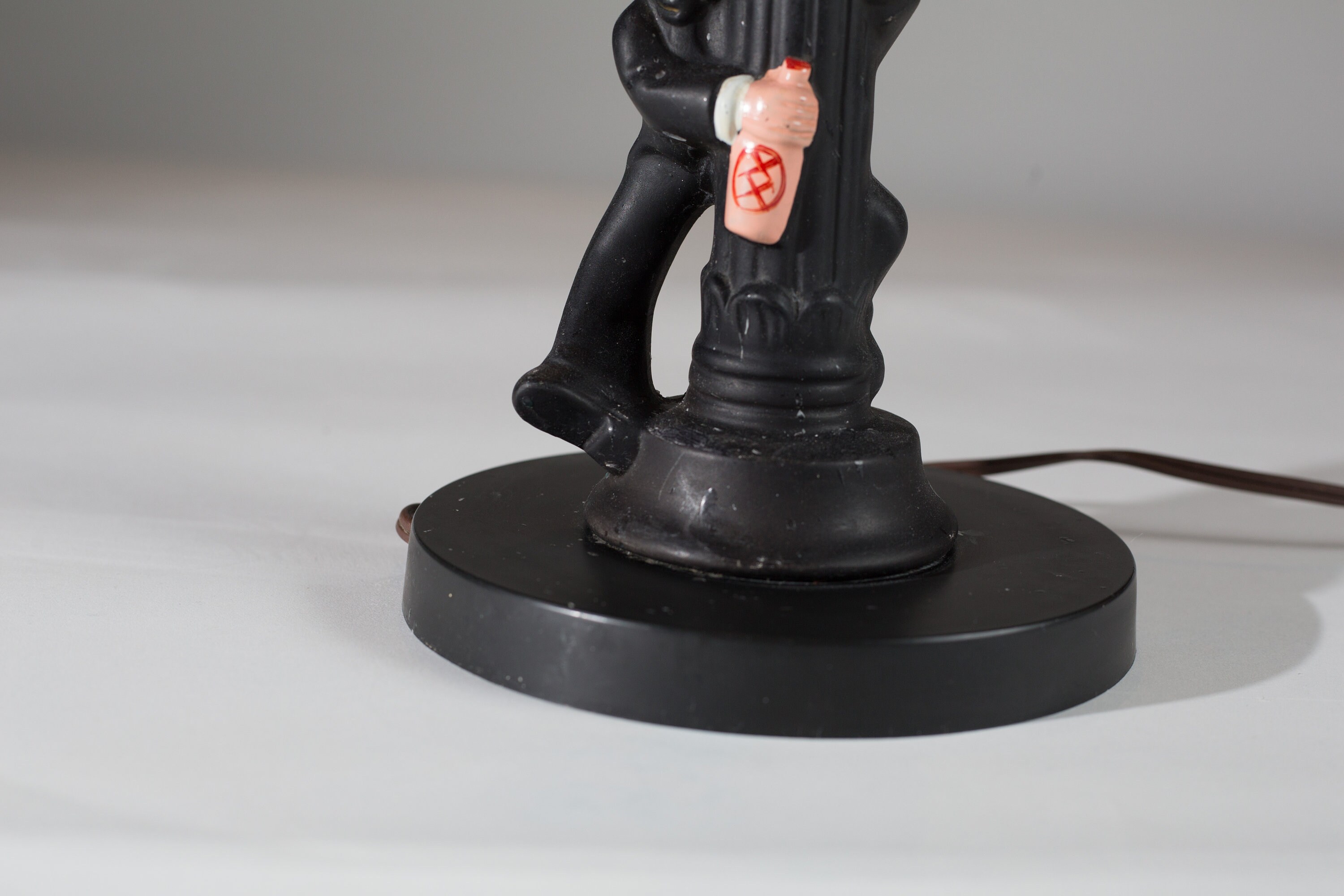 Figural Bedside Lamp Drunk Man in Suit and Top Hat Gripping Pole