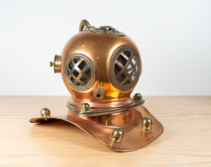 Vintage Brass and Copper Scuba Diving Helmet - Decorative Nautical Decor