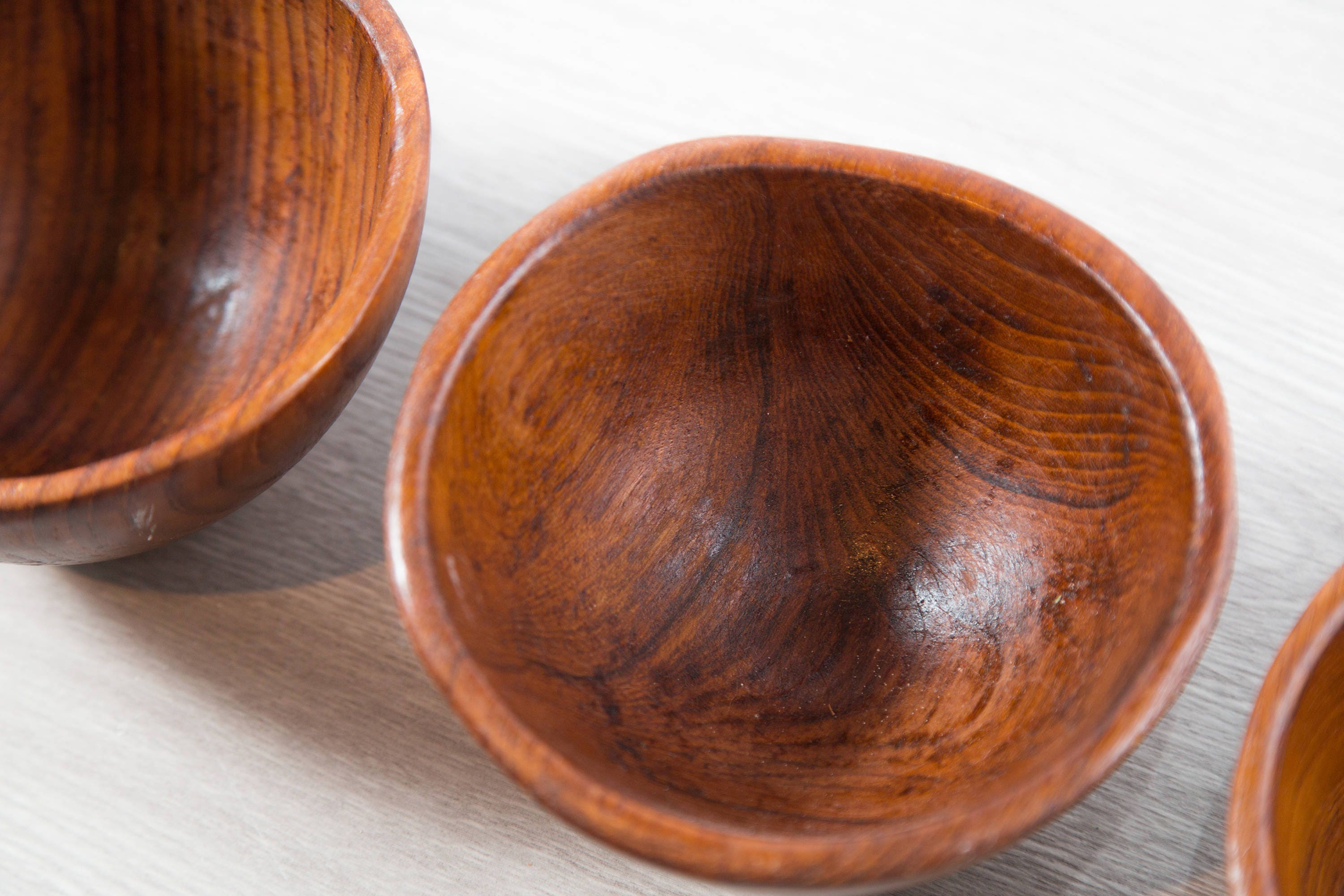 Teak Salad Bowls / Set of 3 Vintage Curvy and Wavy Solid Exotic Wood